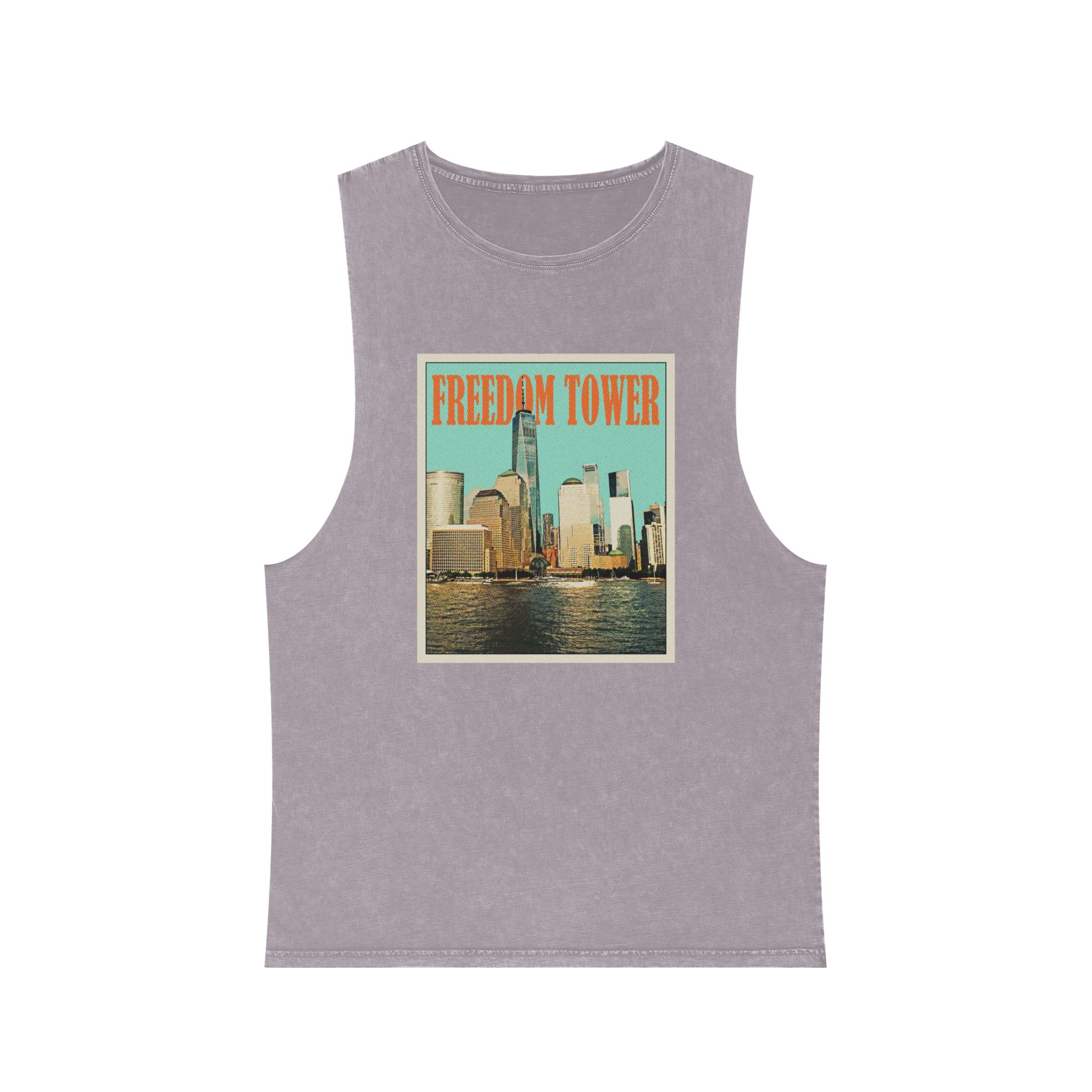 Freedom Tower Retro Travel Poster Unisex Stonewash Tank Top - Image 17