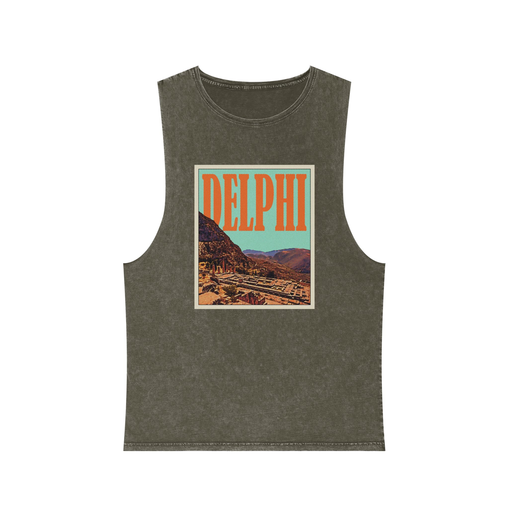 Delphi Retro Travel Poster Unisex Stonewash Tank Top - Image 5