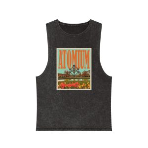 Atomium Retro Travel Poster Unisex Stonewash Tank Top