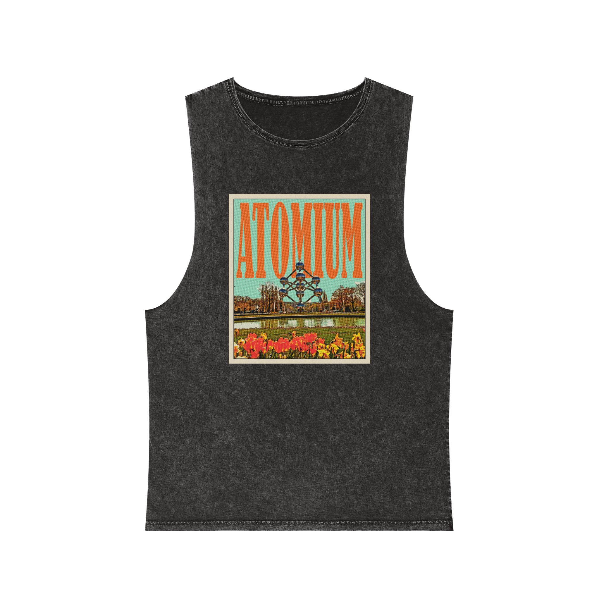 Atomium Retro Travel Poster Unisex Stonewash Tank Top