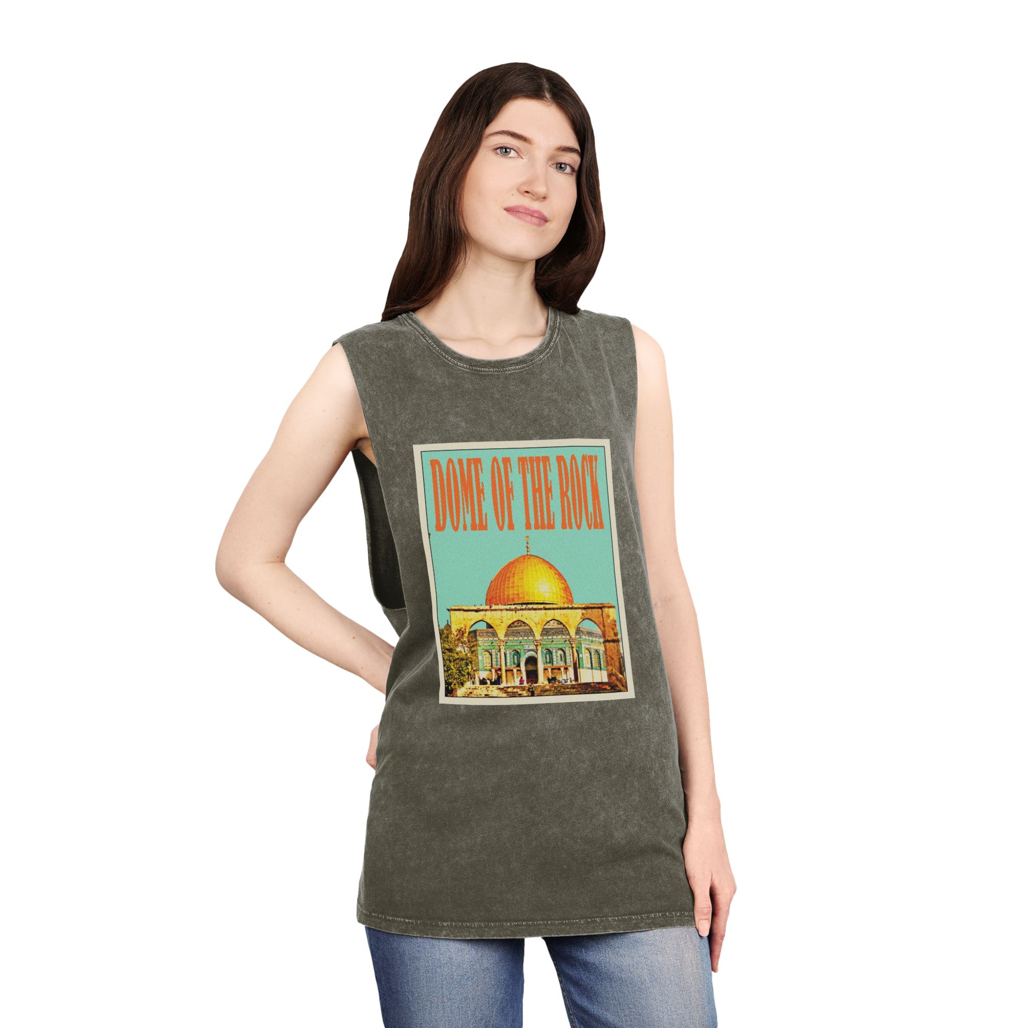 Dome Rock Retro Travel Poster Unisex Stonewash Tank Top - Image 8