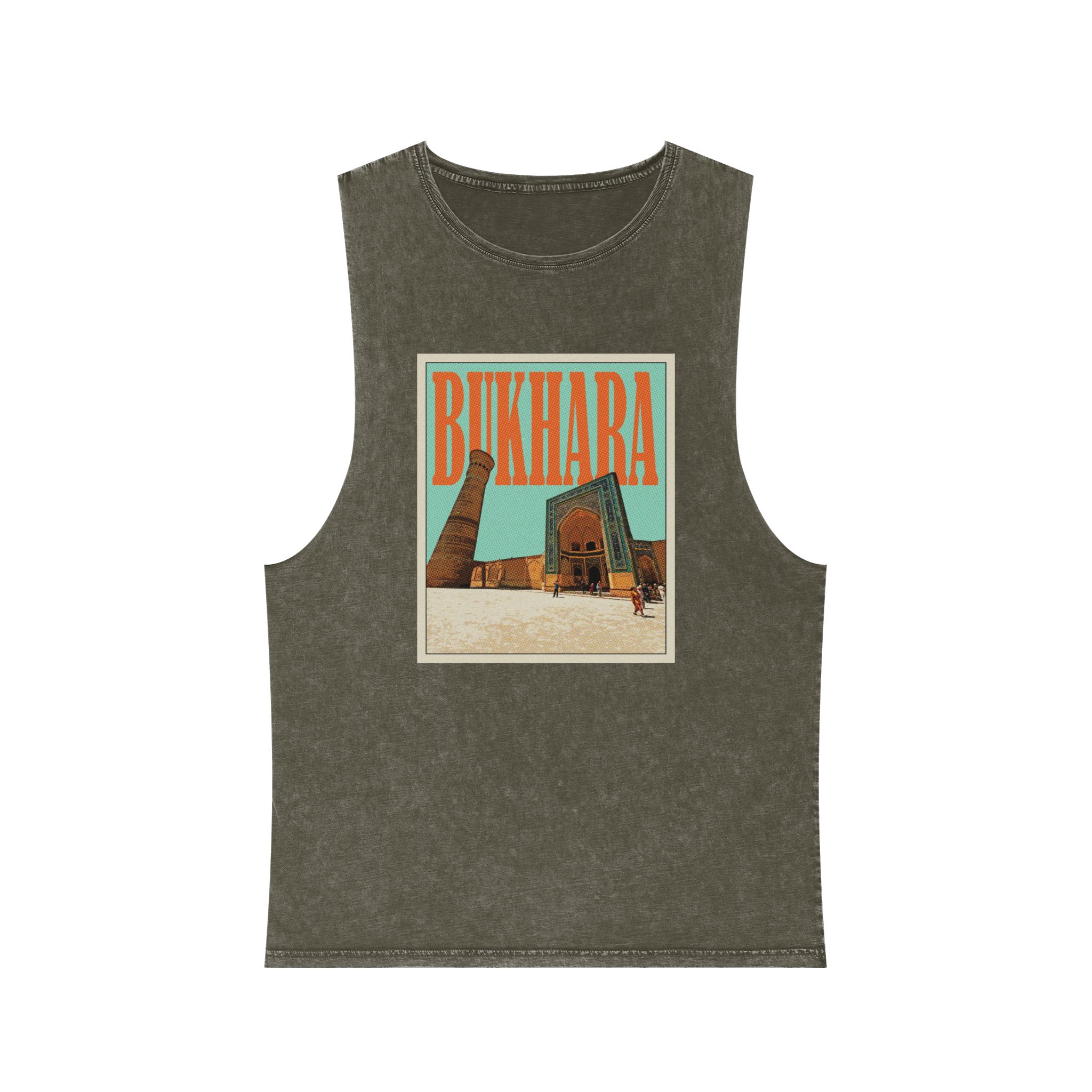 Bukhara Retro Travel Poster (1) Unisex Stonewash Tank Top - Image 5