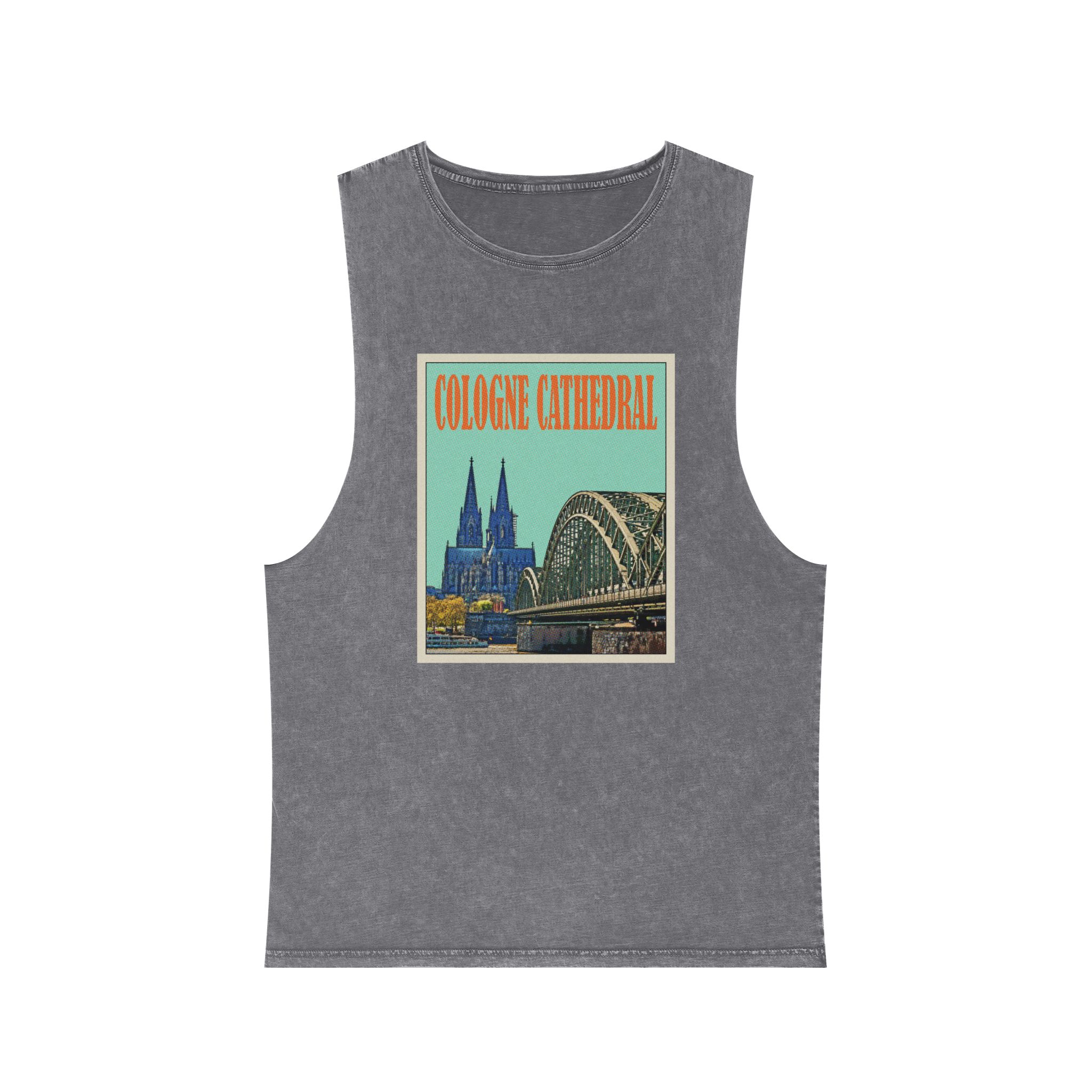 Cologne Cathedral Retro Travel Poster Unisex Stonewash Tank Top - Image 9