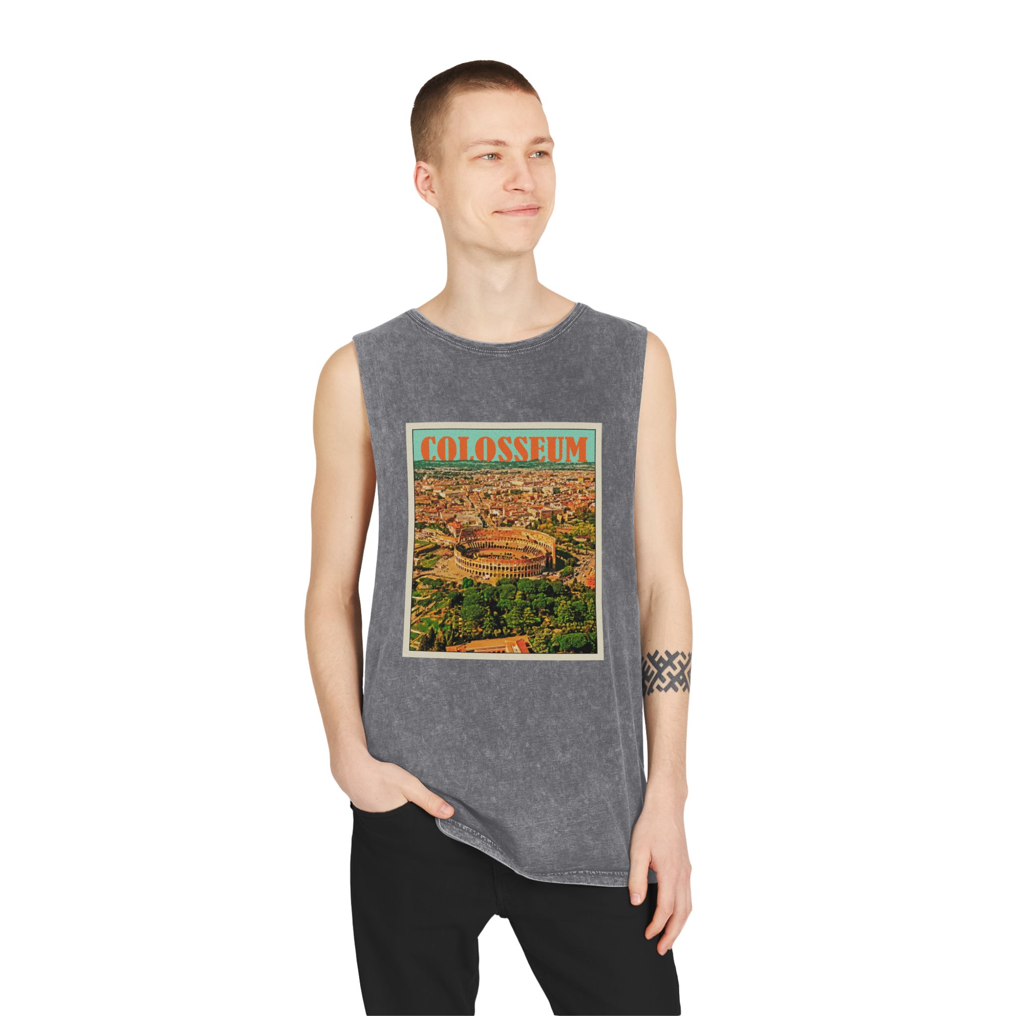 Colosseum Retro Travel Poster Unisex Stonewash Tank Top - Image 11
