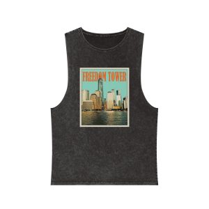 Freedom Tower Retro Travel Poster Unisex Stonewash Tank Top