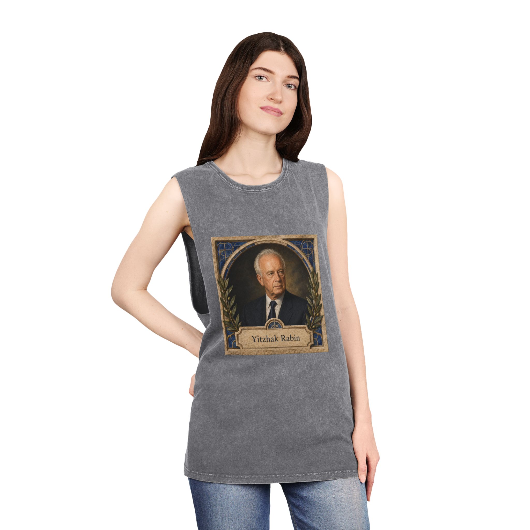 Yitzhak Rabin Unisex Stonewash Tank Top - Image 12