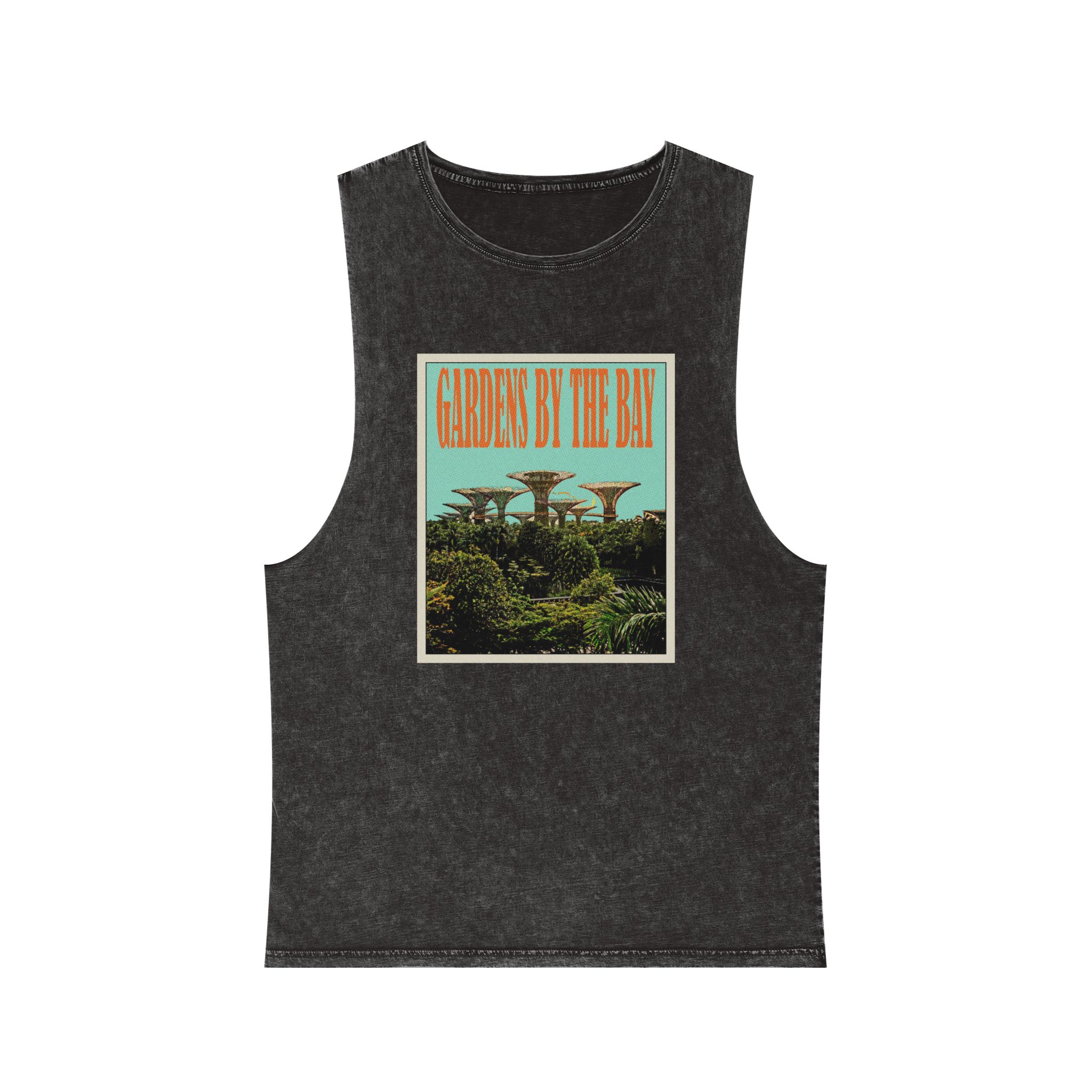 Gardens By Bay Retro Travel Poster Unisex Stonewash Tank Top