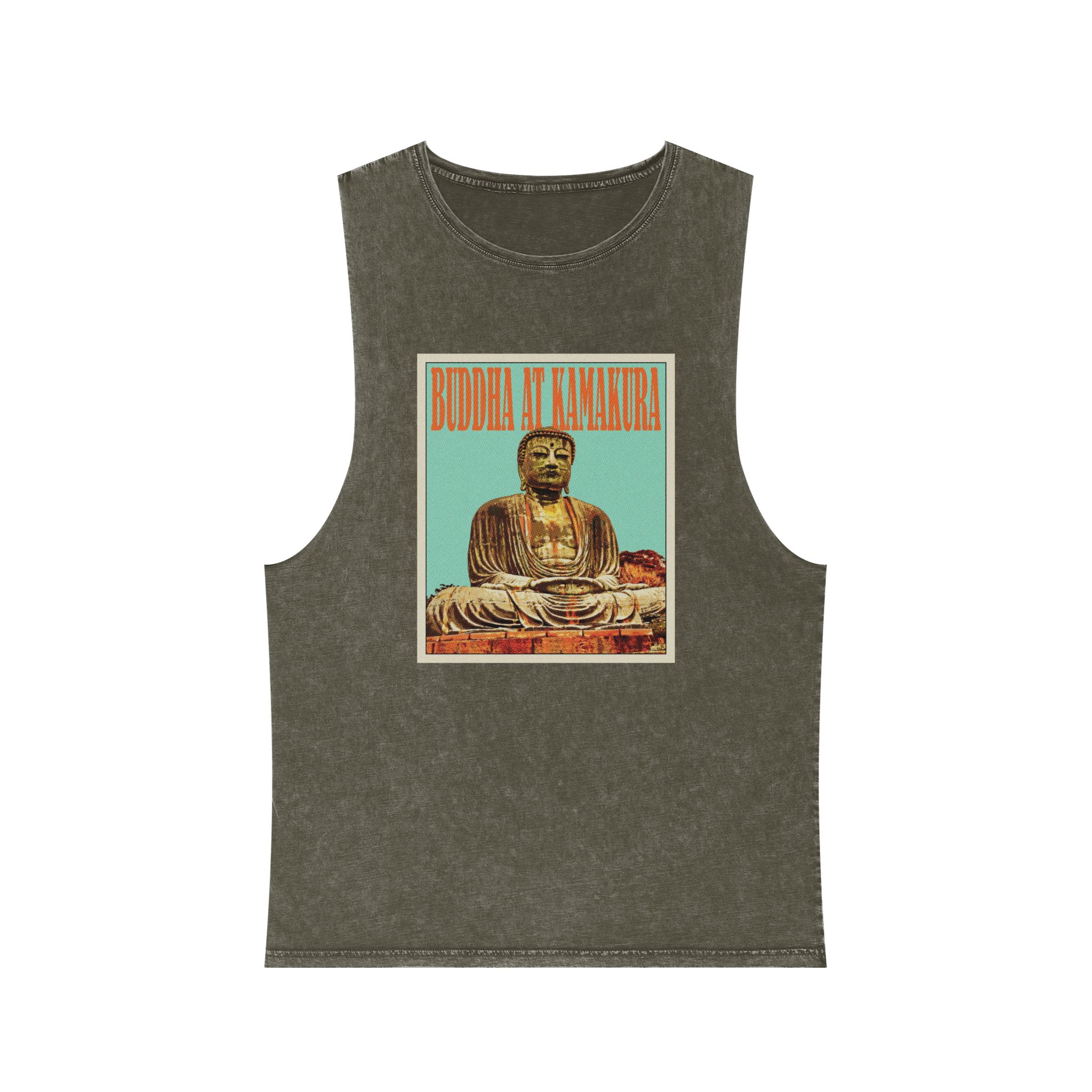 Buddha Kamakura Retro Travel Poster (1) Unisex Stonewash Tank Top - Image 5