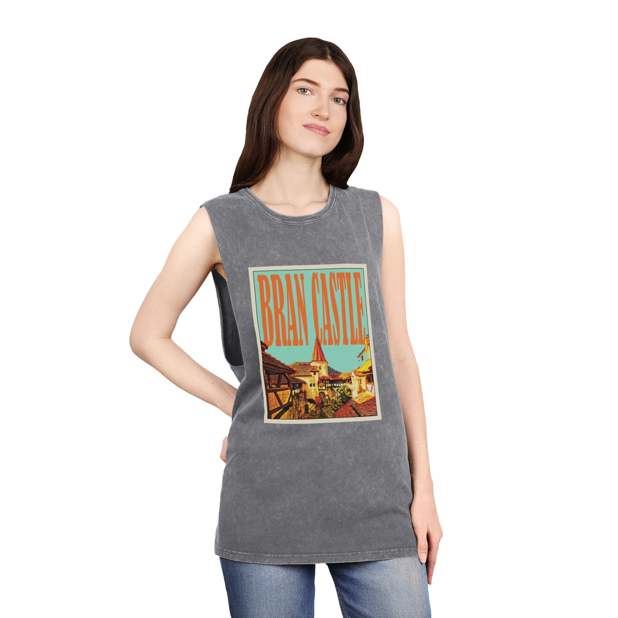 Bran Castle Retro Travel Poster (1) Unisex Stonewash Tank Top - Image 12