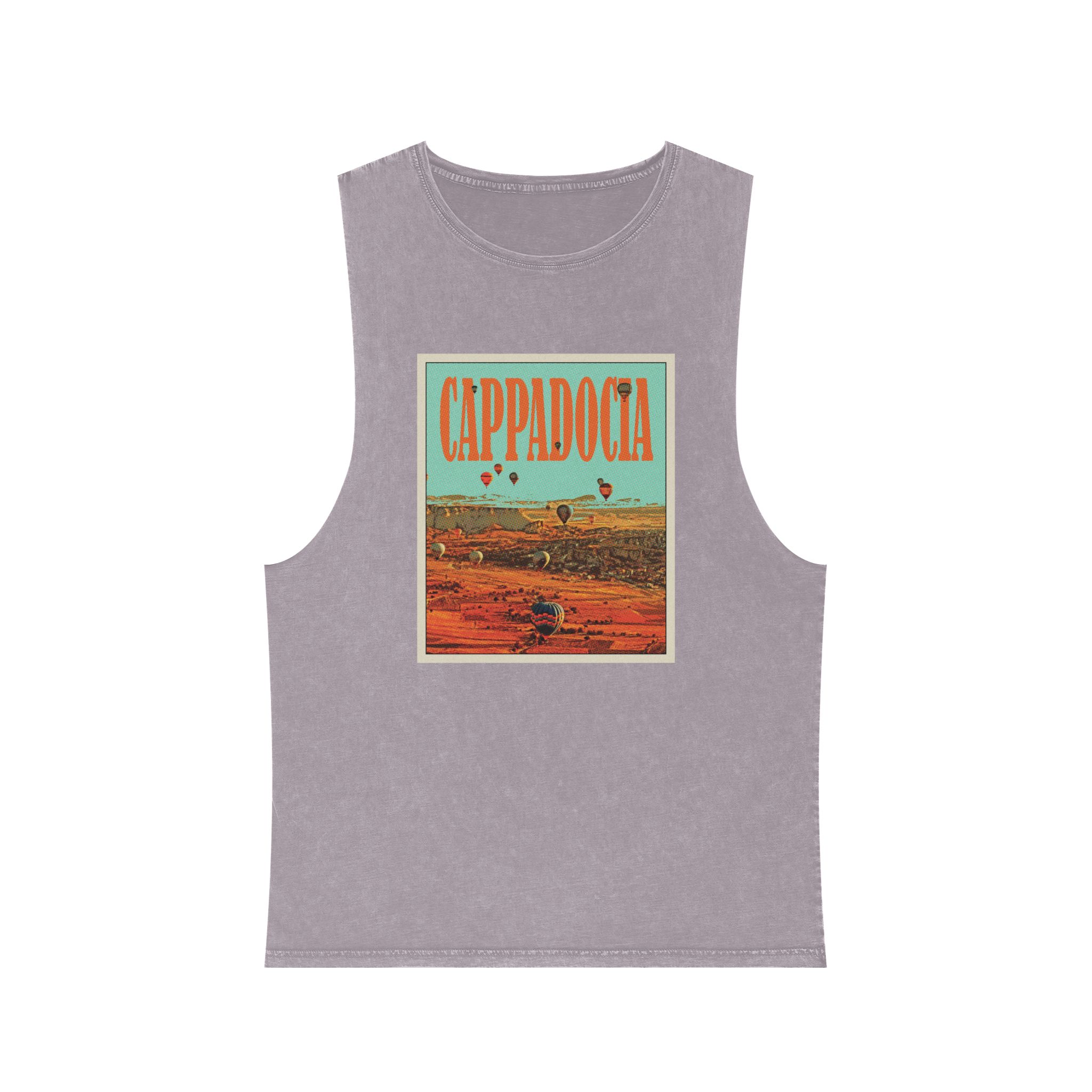 Cappadocia Retro Travel Poster Unisex Stonewash Tank Top - Image 17