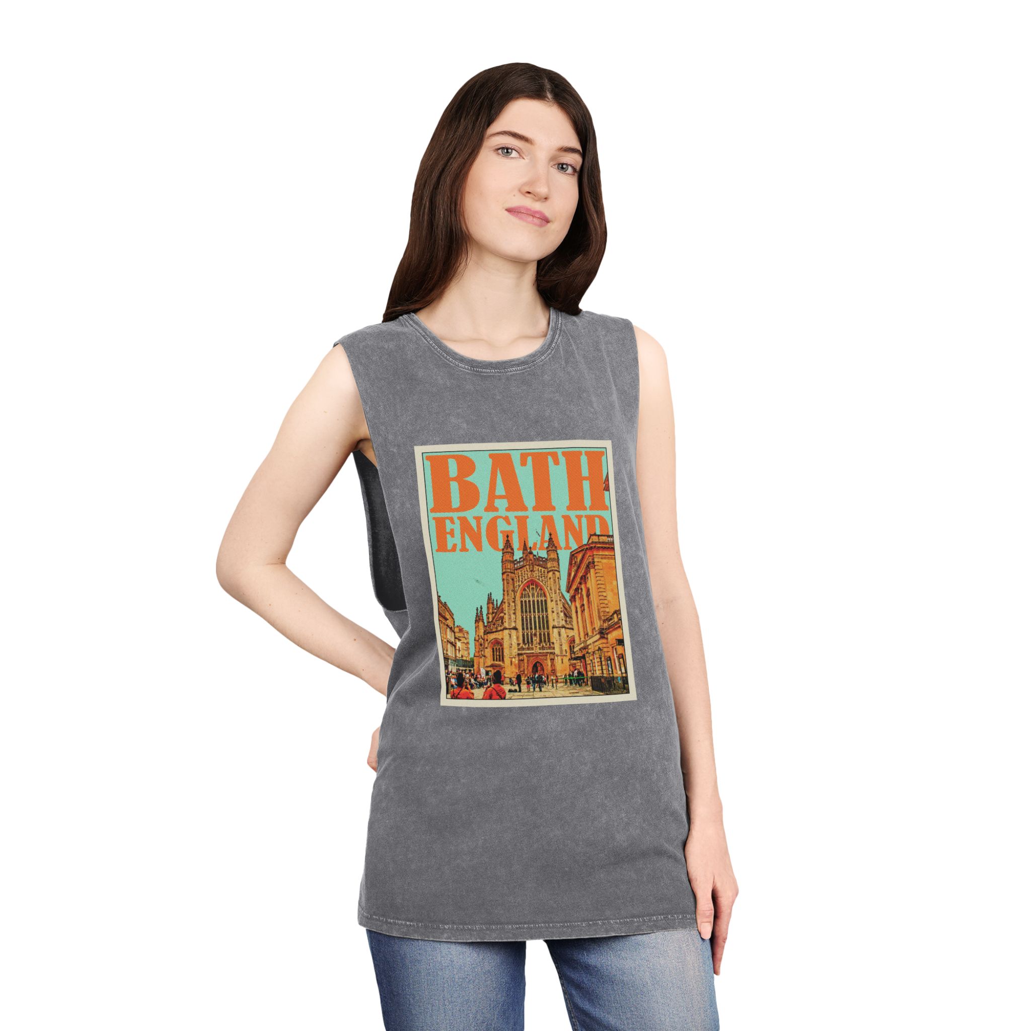 Bath England Retro Travel Poster Unisex Stonewash Tank Top - Image 12