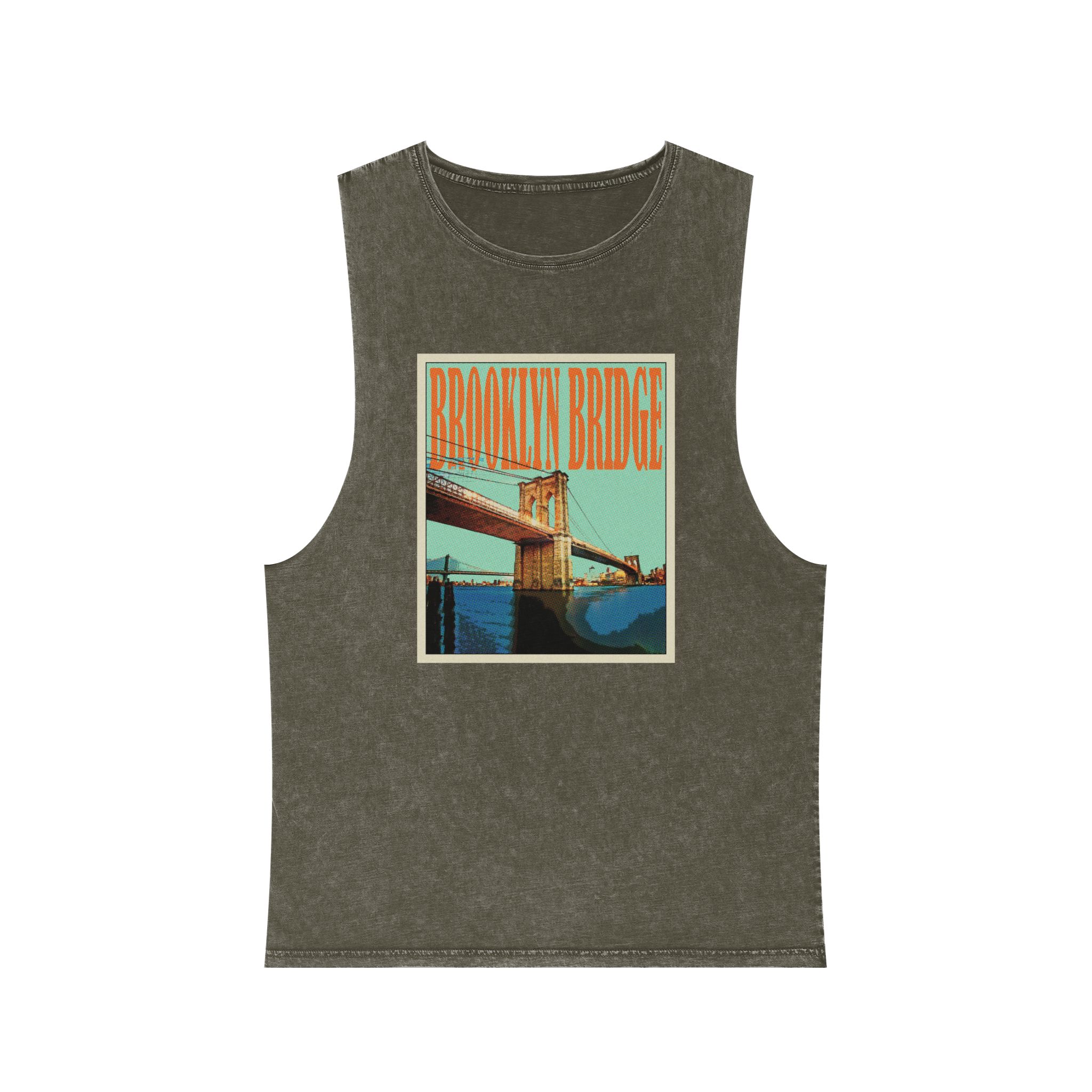 Brooklyn Bridge Retro Travel Poster Unisex Stonewash Tank Top - Image 5