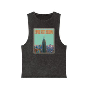 Empire State Building Retro Travel Poster Unisex Stonewash Tank Top