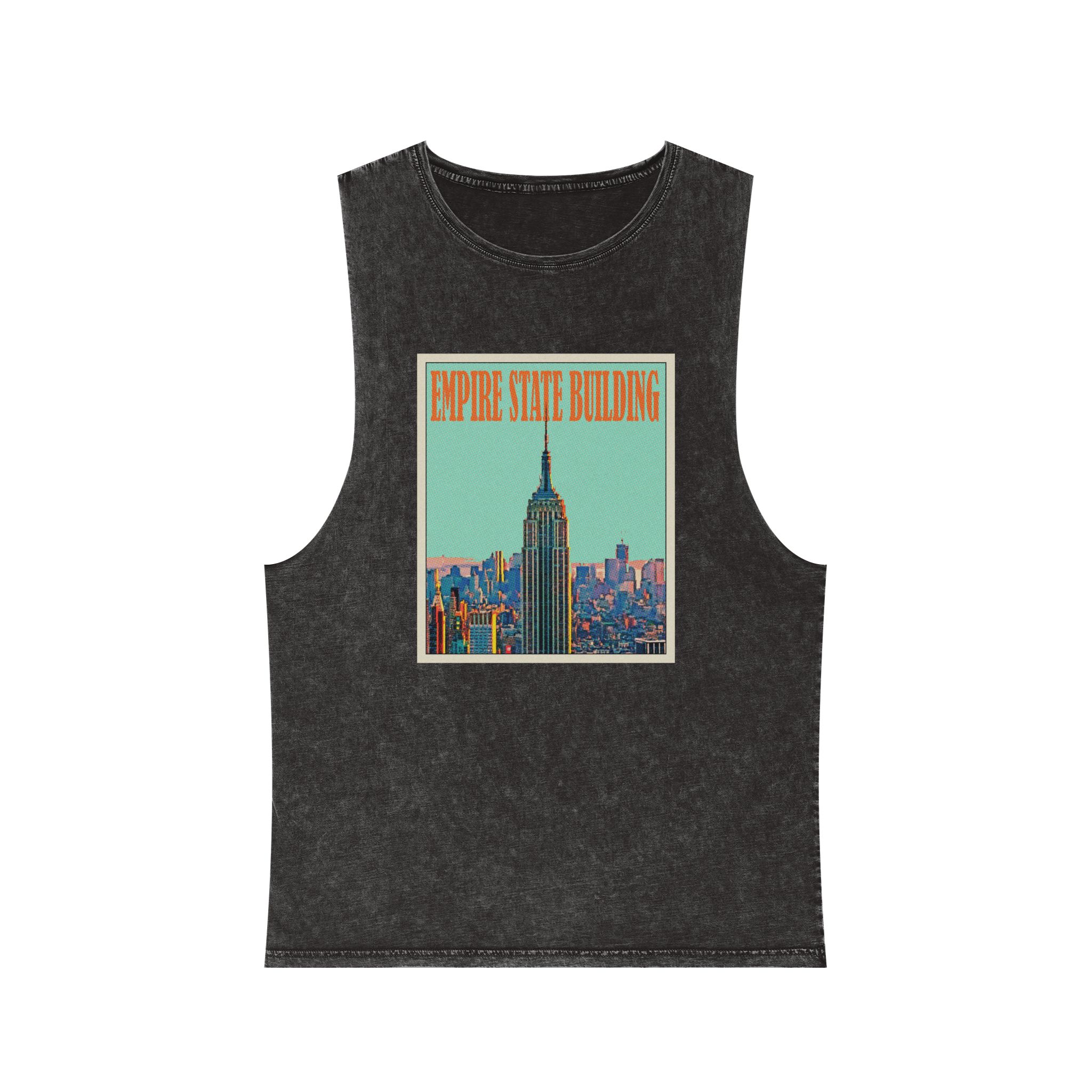 Empire State Building Retro Travel Poster Unisex Stonewash Tank Top