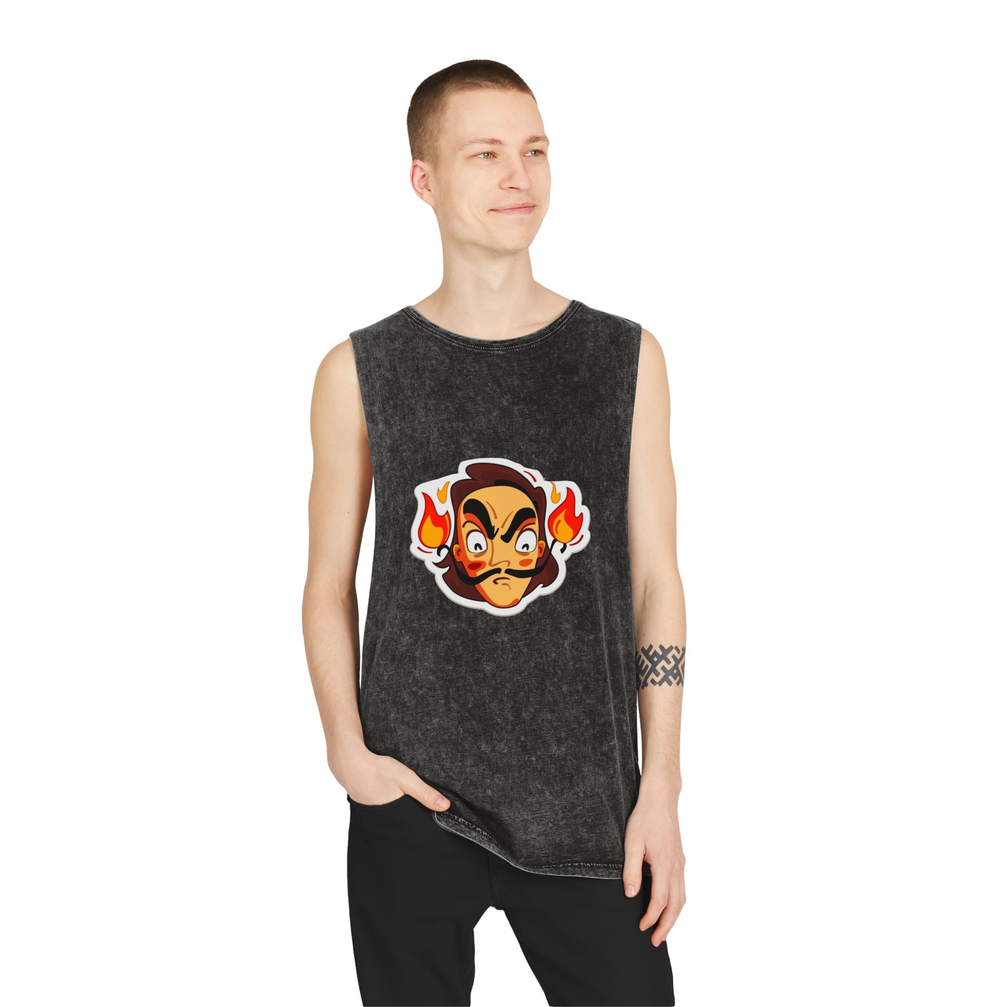 Angry Dali Unisex Stonewash Tank Top - Image 3