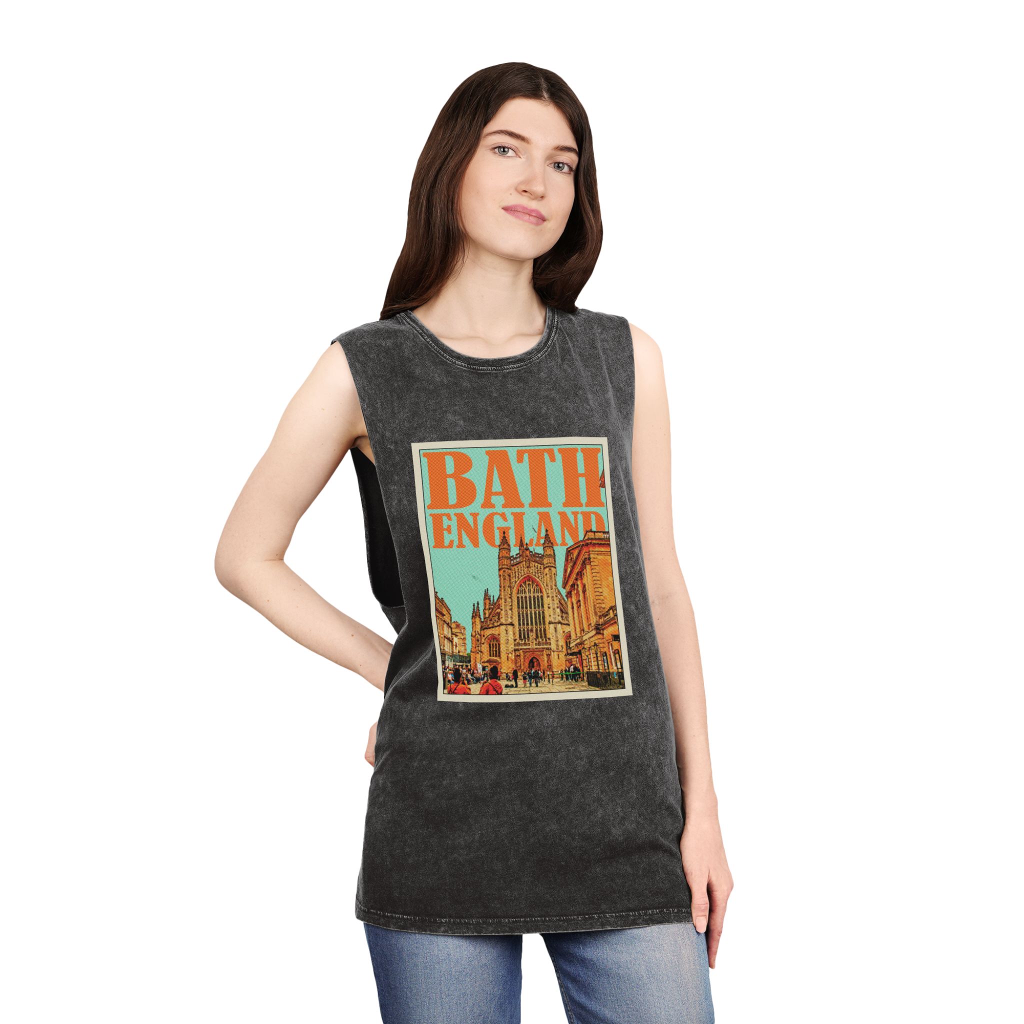 Bath England Retro Travel Poster Unisex Stonewash Tank Top - Image 4