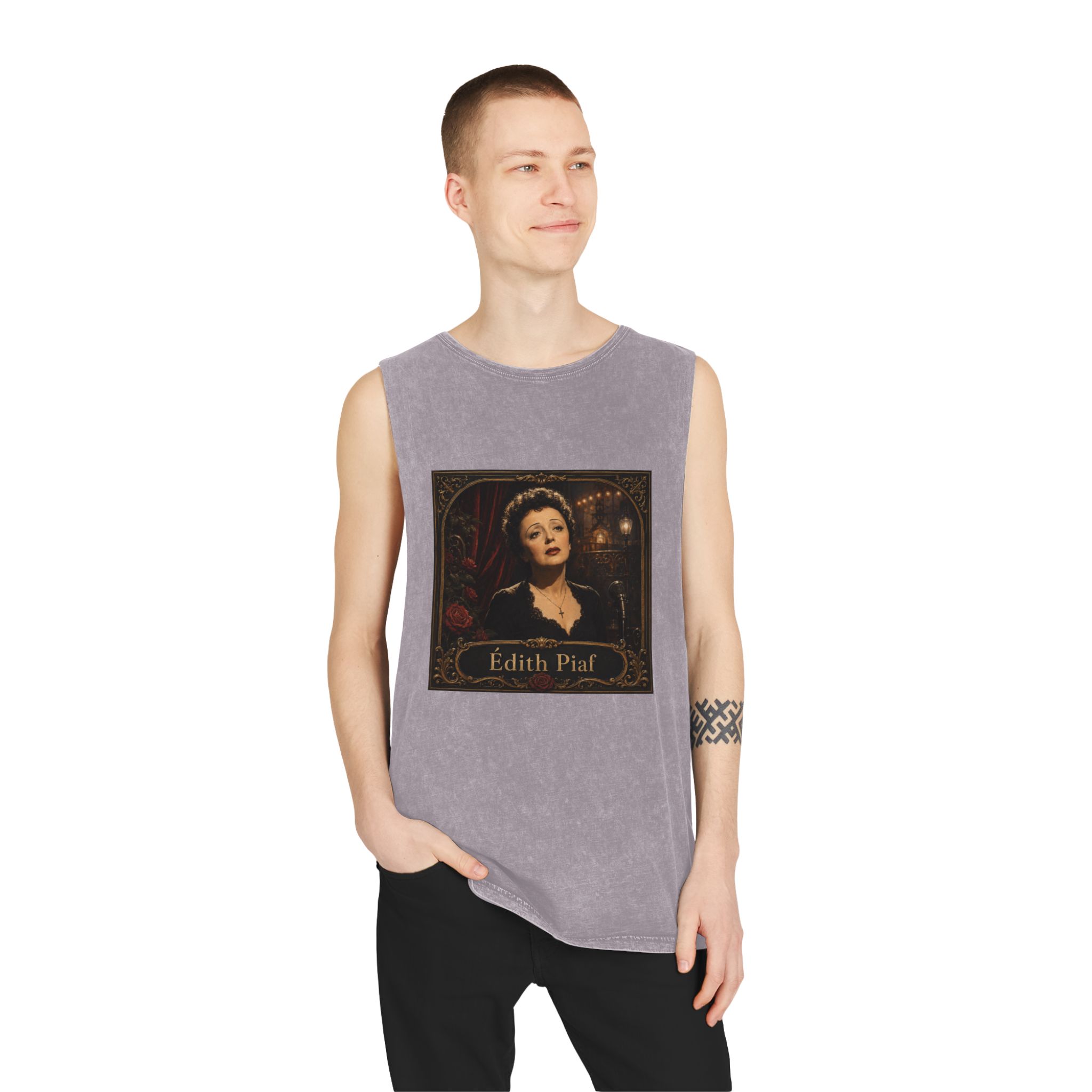 Edith Piaf Unisex Stonewash Tank Top - Image 19
