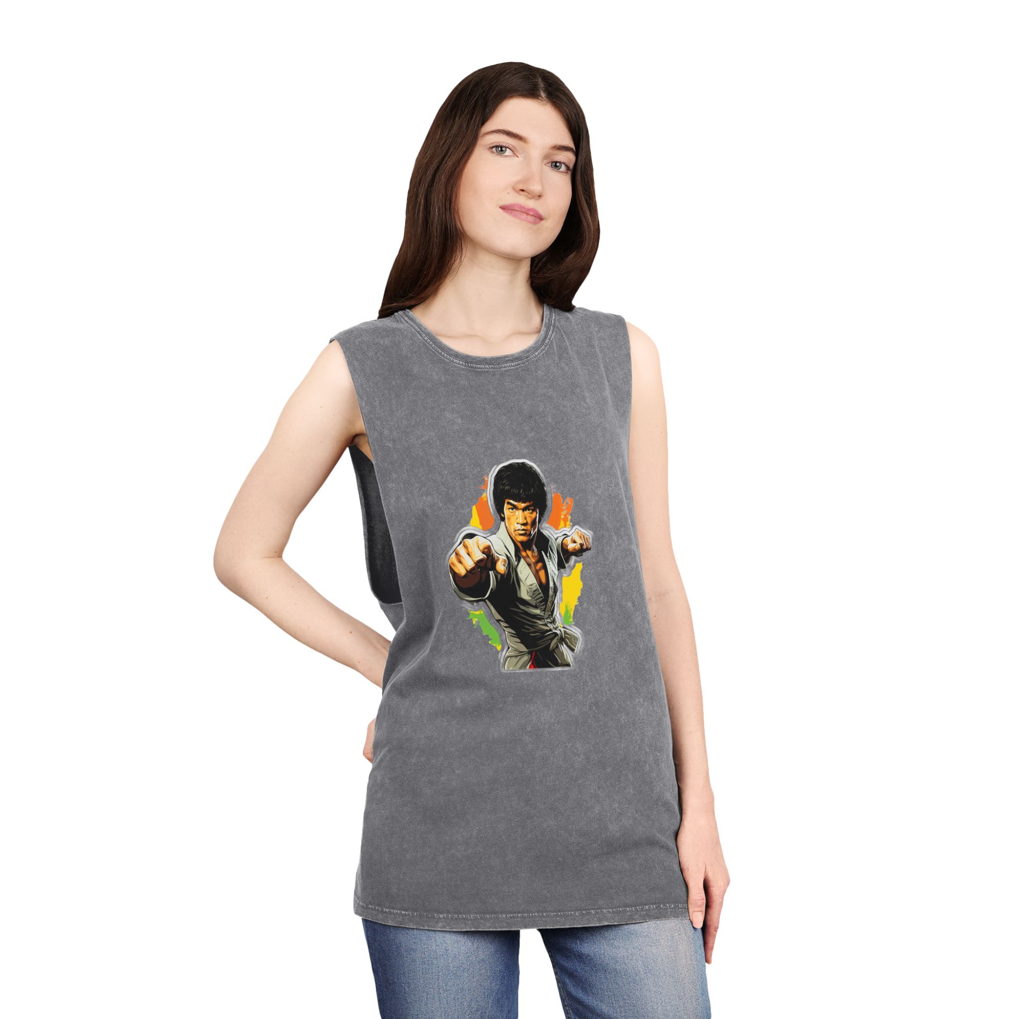 Bruce Lee In A Fighting Stance Unisex Stonewash Tank Top - Image 12
