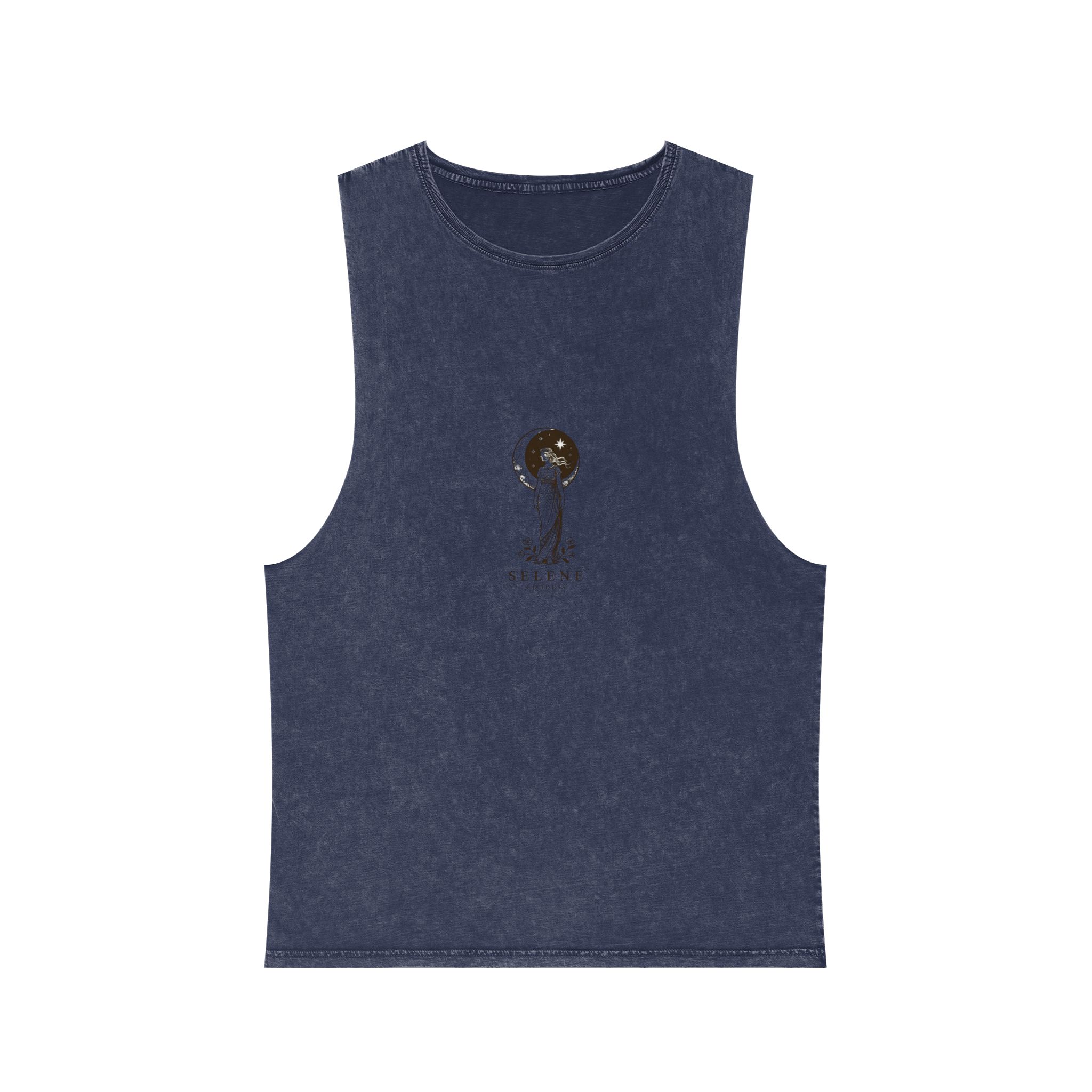 Engraving Illustration Selene Greek Moon Goddess Vector Template Unisex Stonewash Tank Top - Image 13