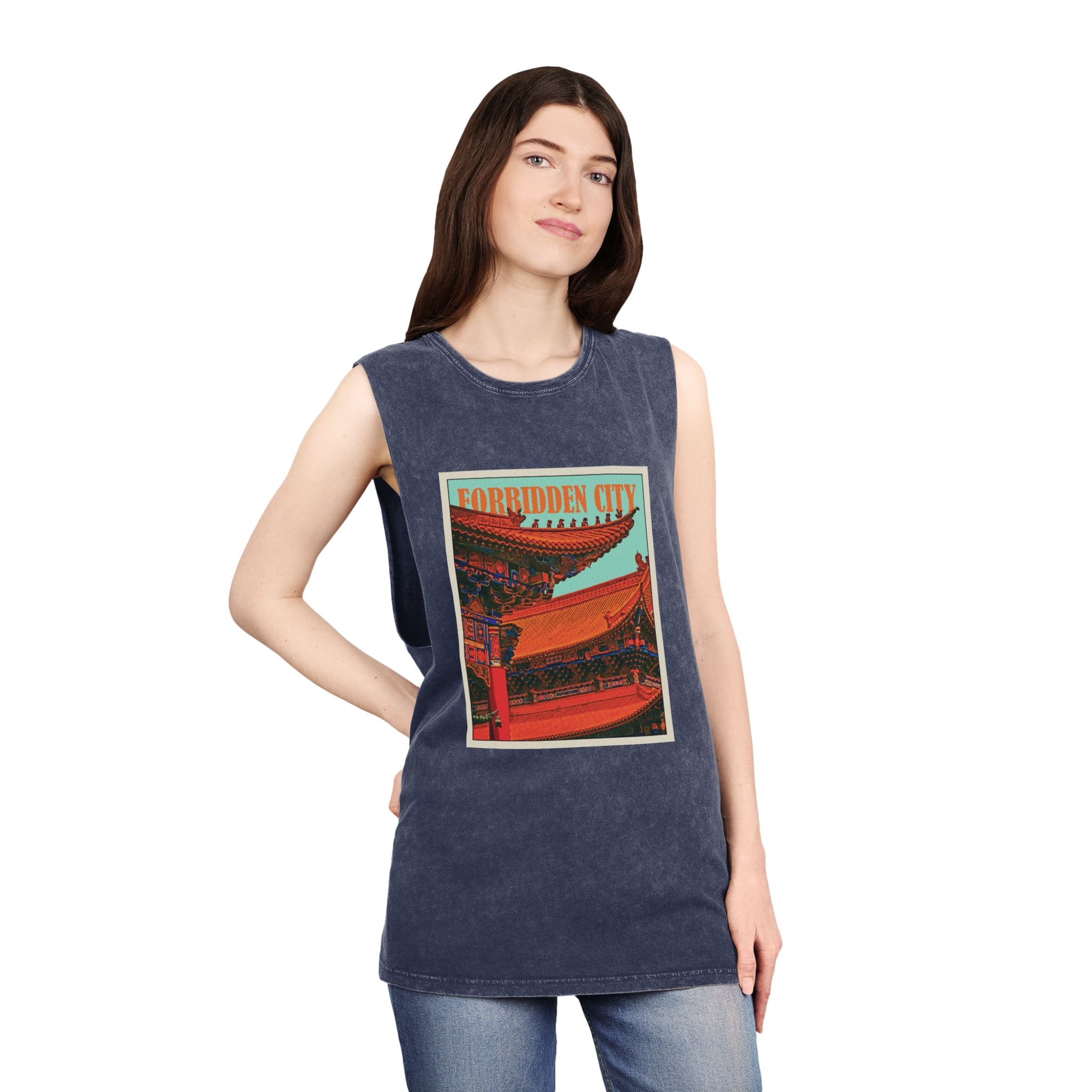 Forbidden City Retro Travel Poster Unisex Stonewash Tank Top - Image 16