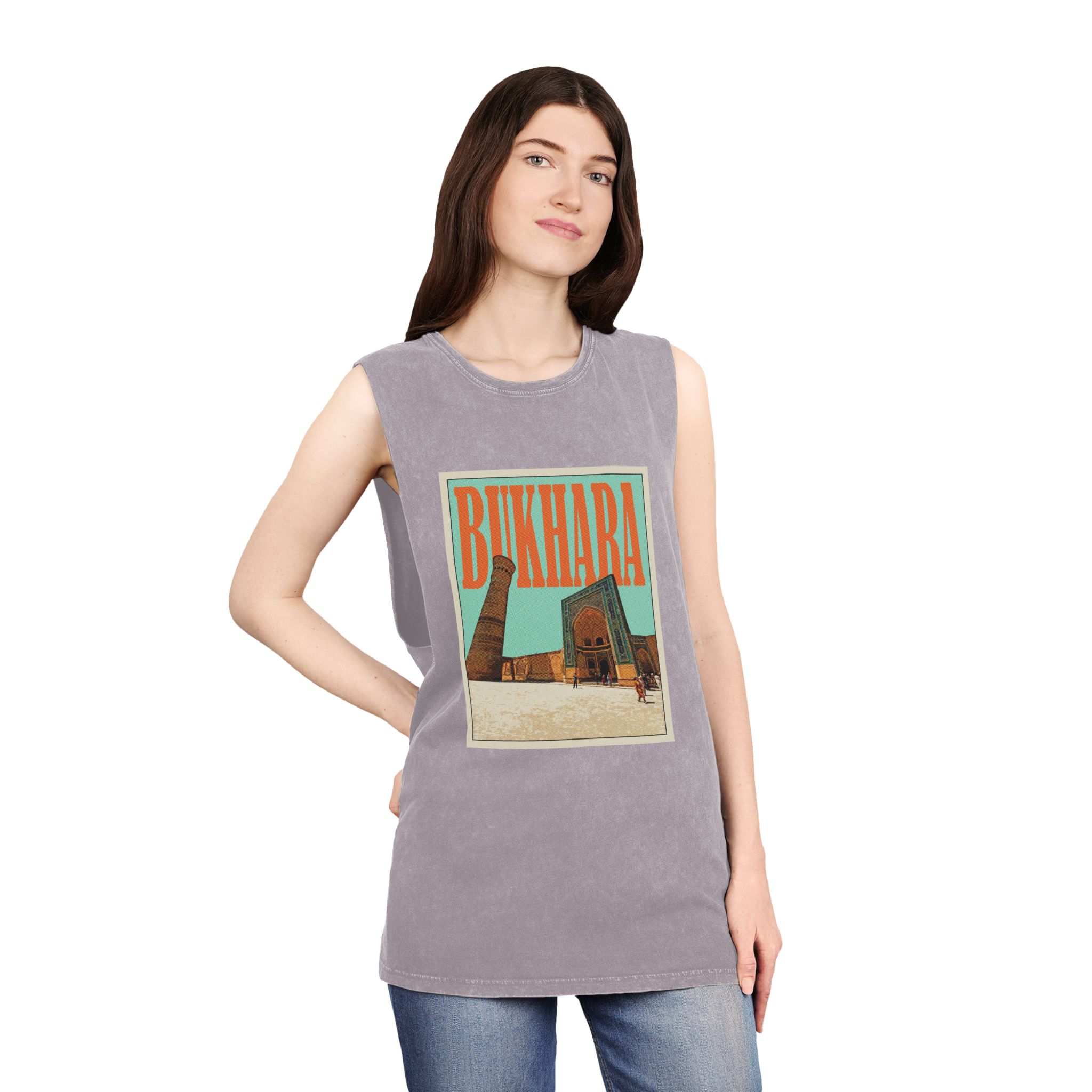 Bukhara Retro Travel Poster (1) Unisex Stonewash Tank Top - Image 20