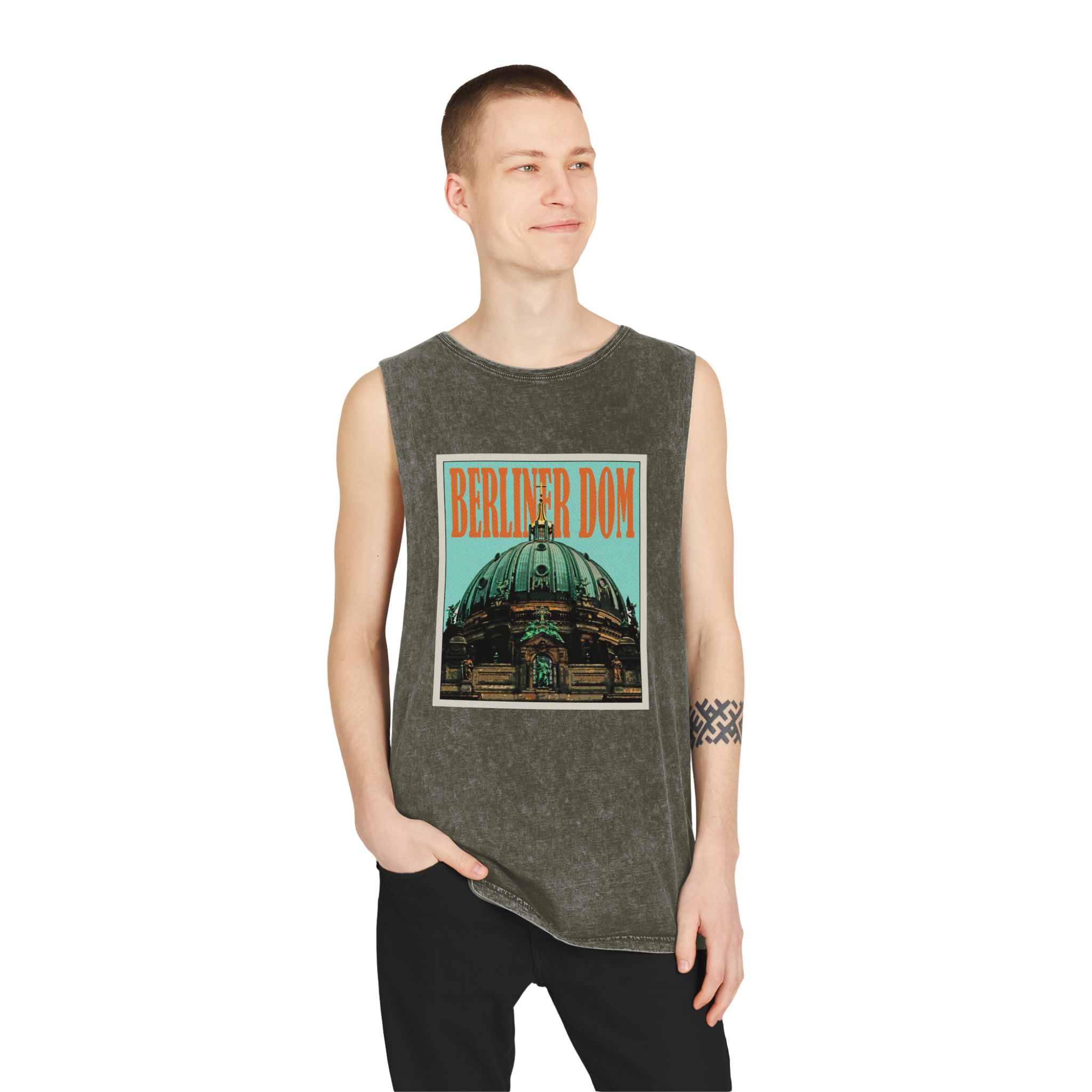 Berliner Dom Retro Travel Poster Unisex Stonewash Tank Top - Image 7