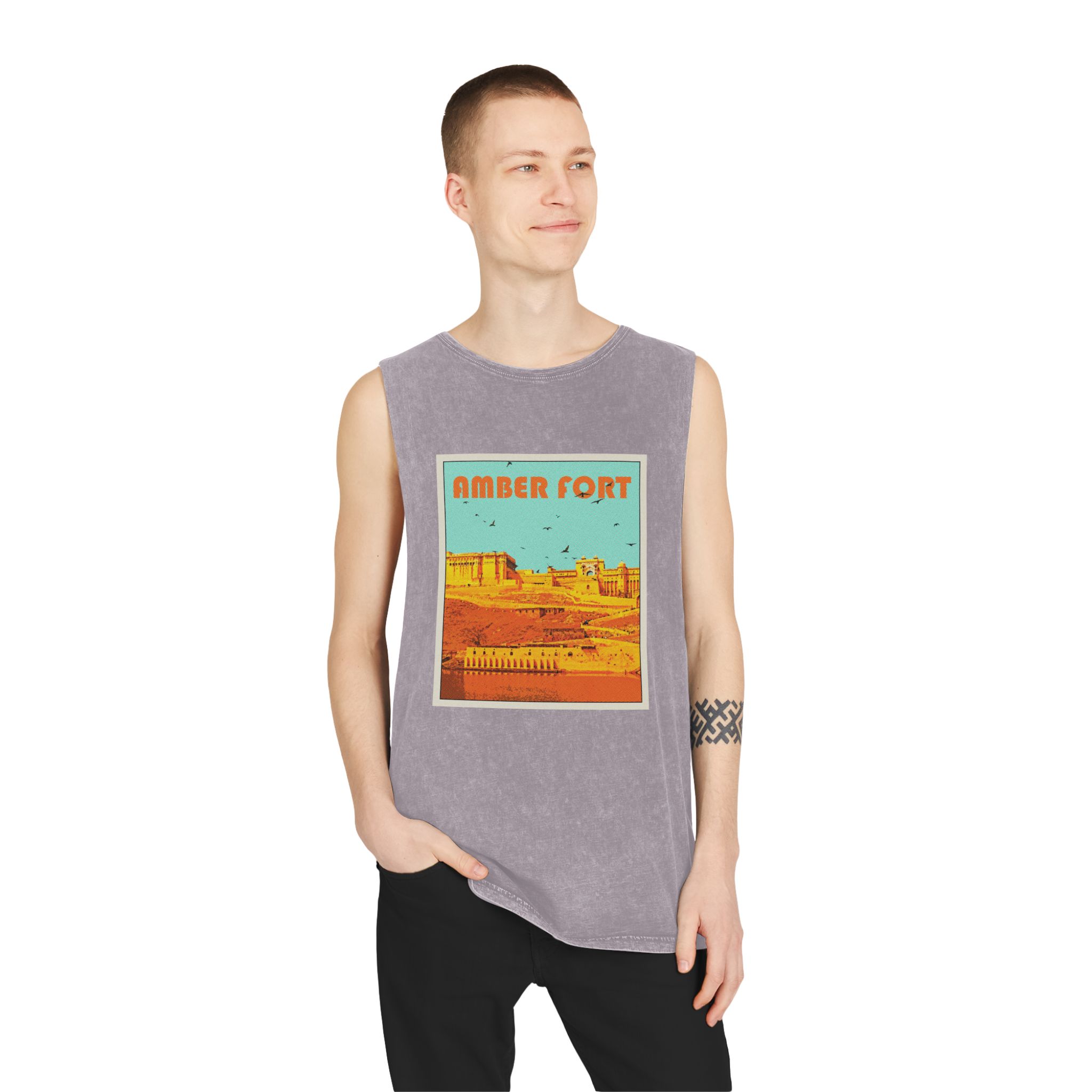 Amber Fort Retro Travel Poster Unisex Stonewash Tank Top - Image 19