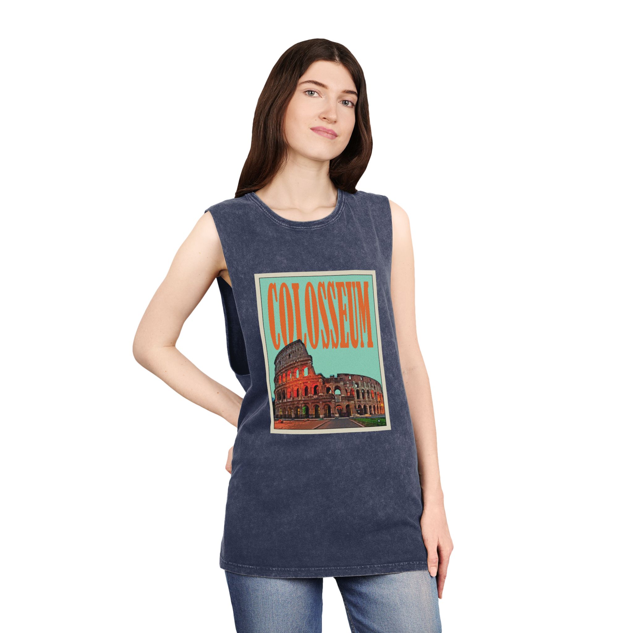 Colosseum Retro Travel Poster (1) Unisex Stonewash Tank Top - Image 16