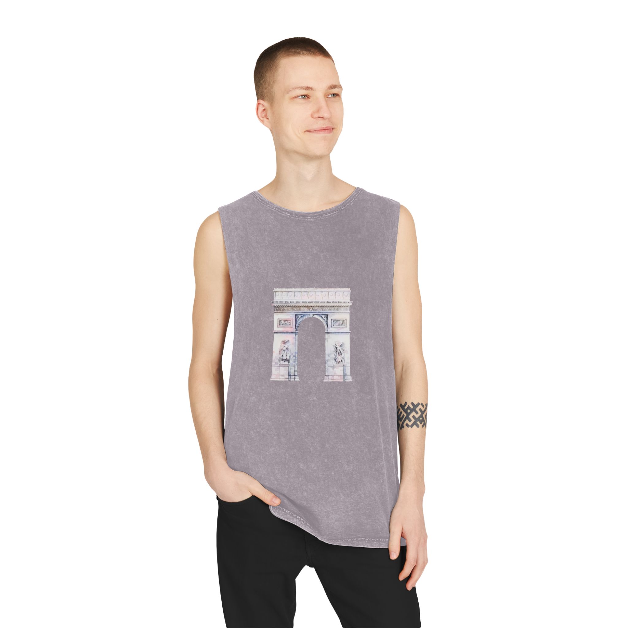 Arc de Triomphe Paris Vector Unisex Stonewash Tank Top - Image 19