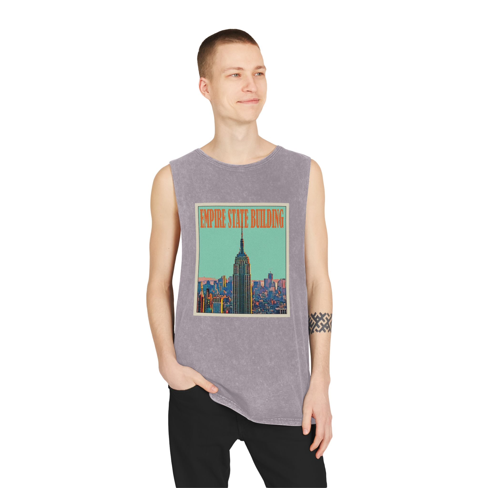 Empire State Building Retro Travel Poster Unisex Stonewash Tank Top - Image 19