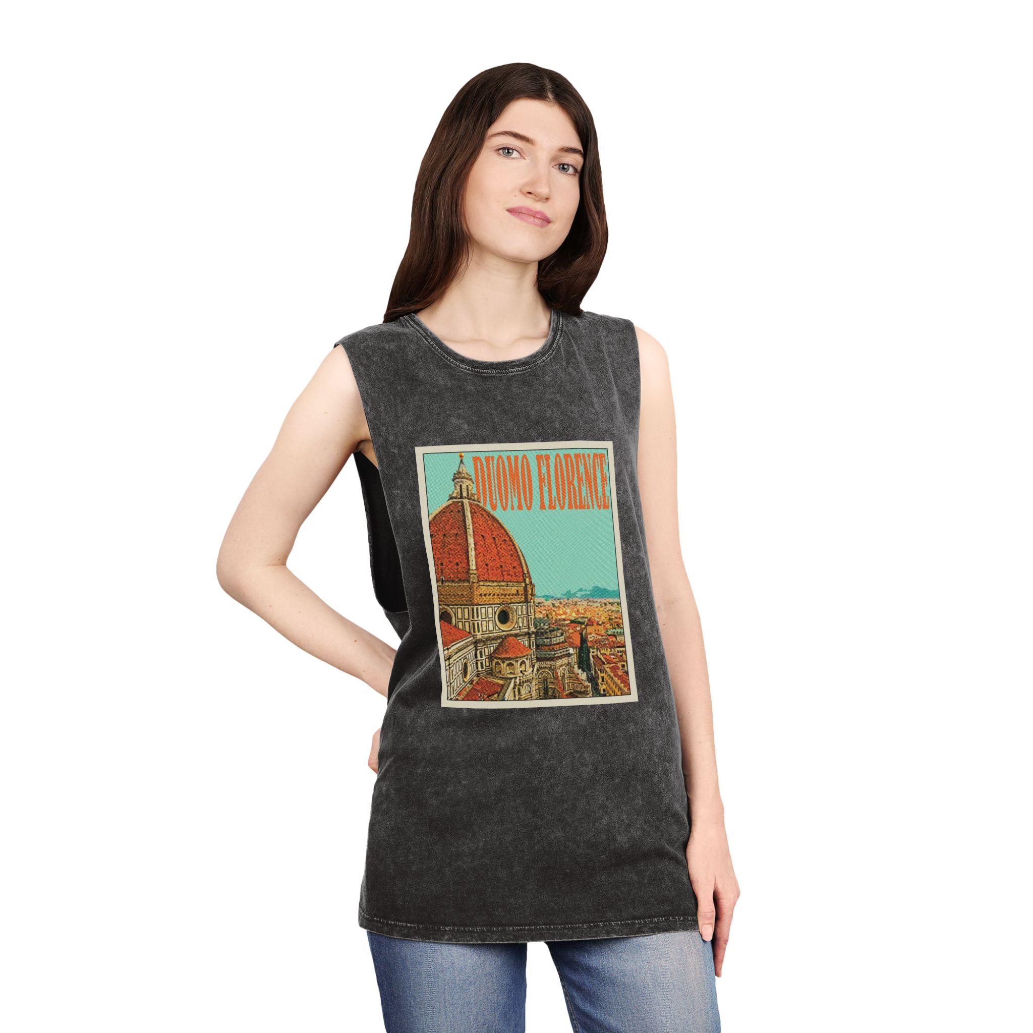 Duomo Florence Retro Travel Poster Unisex Stonewash Tank Top - Image 4