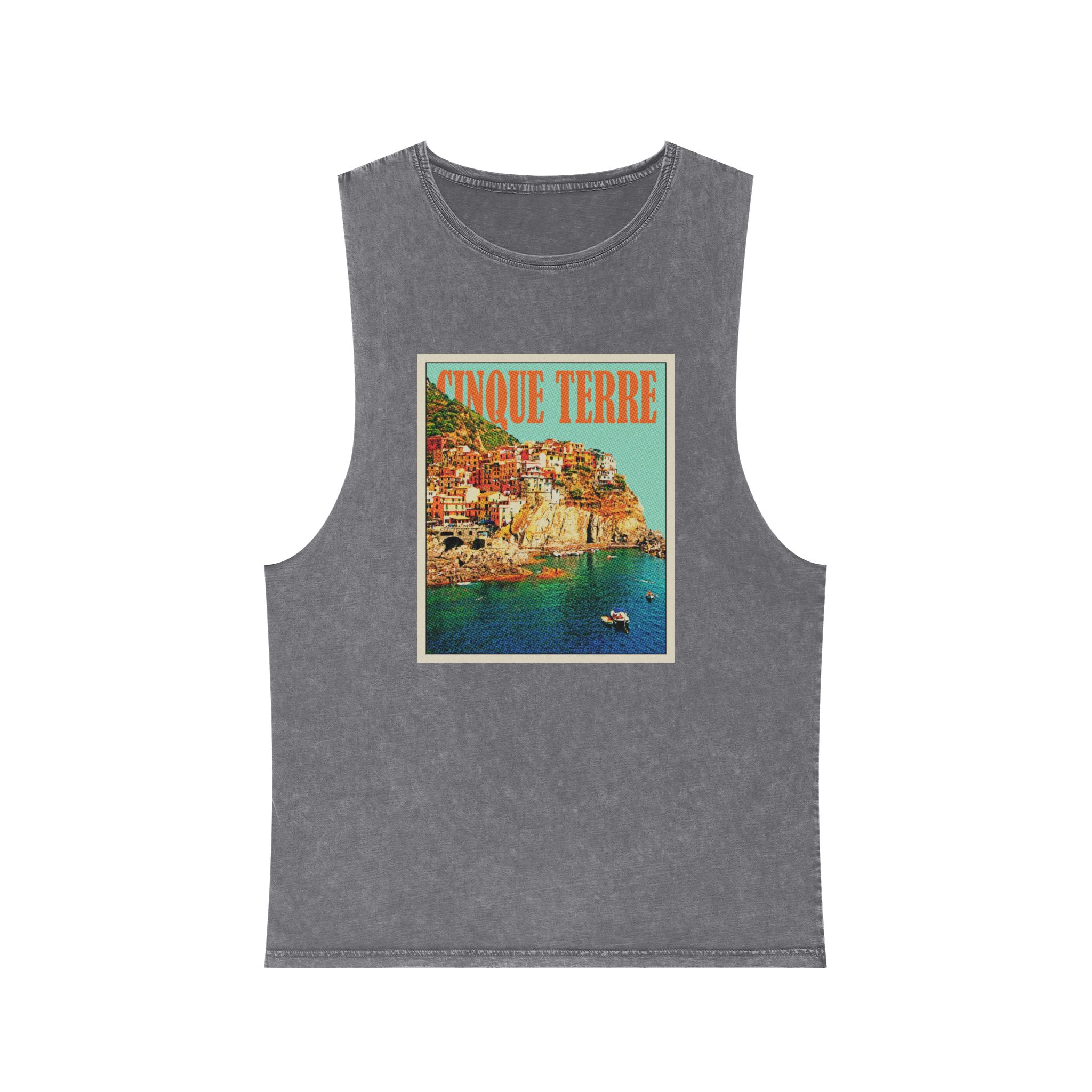 Cinque Terre Retro Travel Poster Unisex Stonewash Tank Top - Image 9