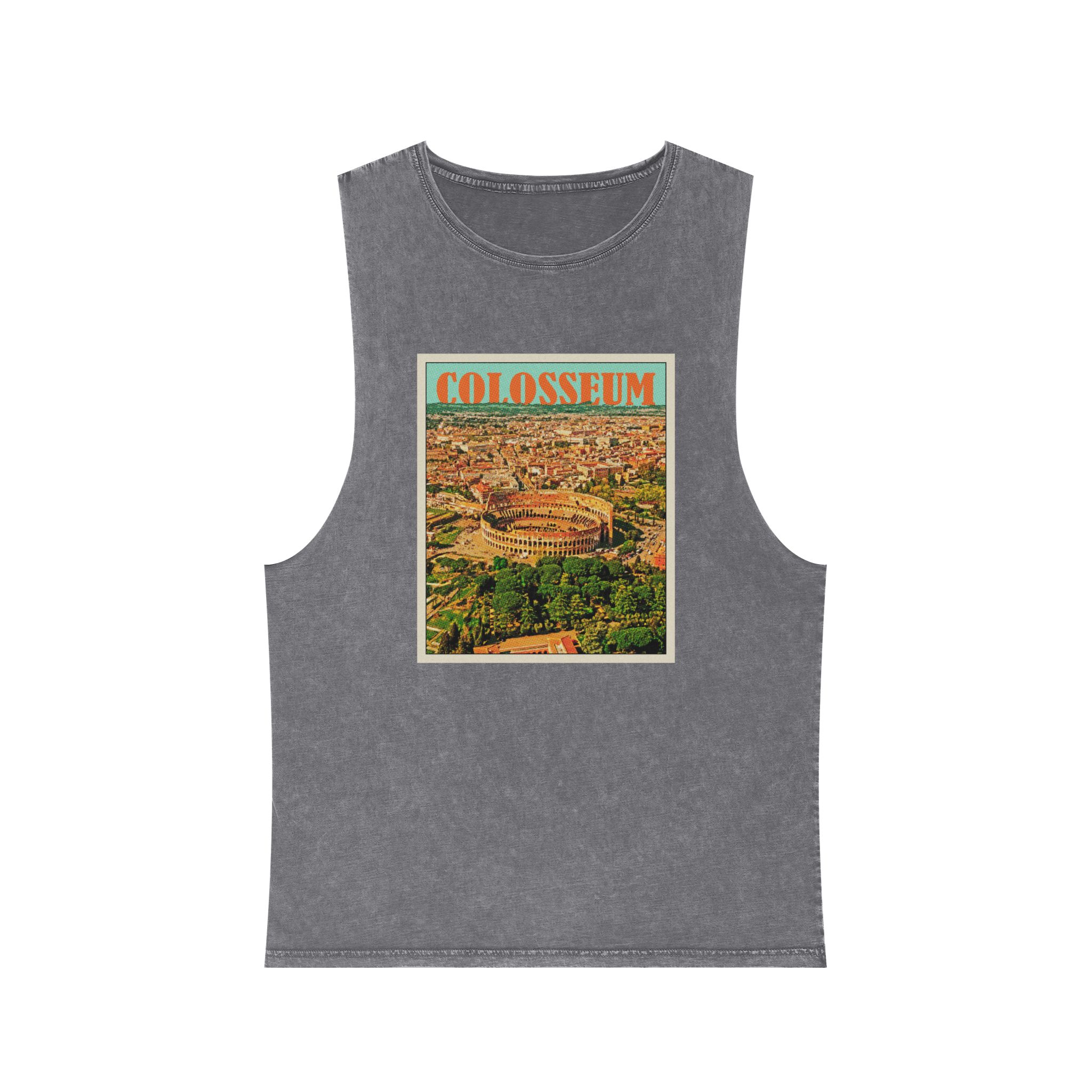 Colosseum Retro Travel Poster Unisex Stonewash Tank Top - Image 9