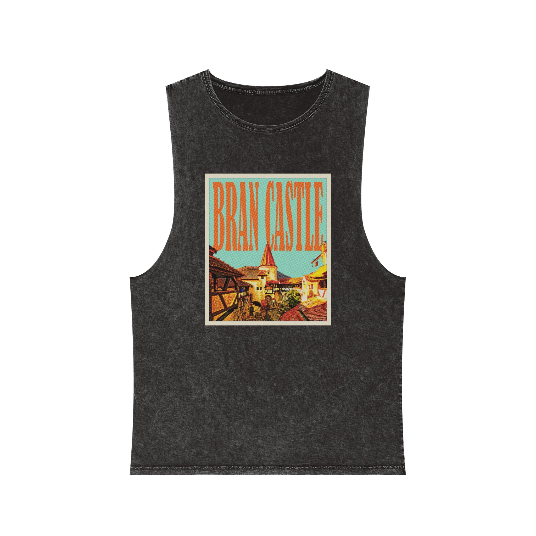 Bran Castle Retro Travel Poster (1) Unisex Stonewash Tank Top