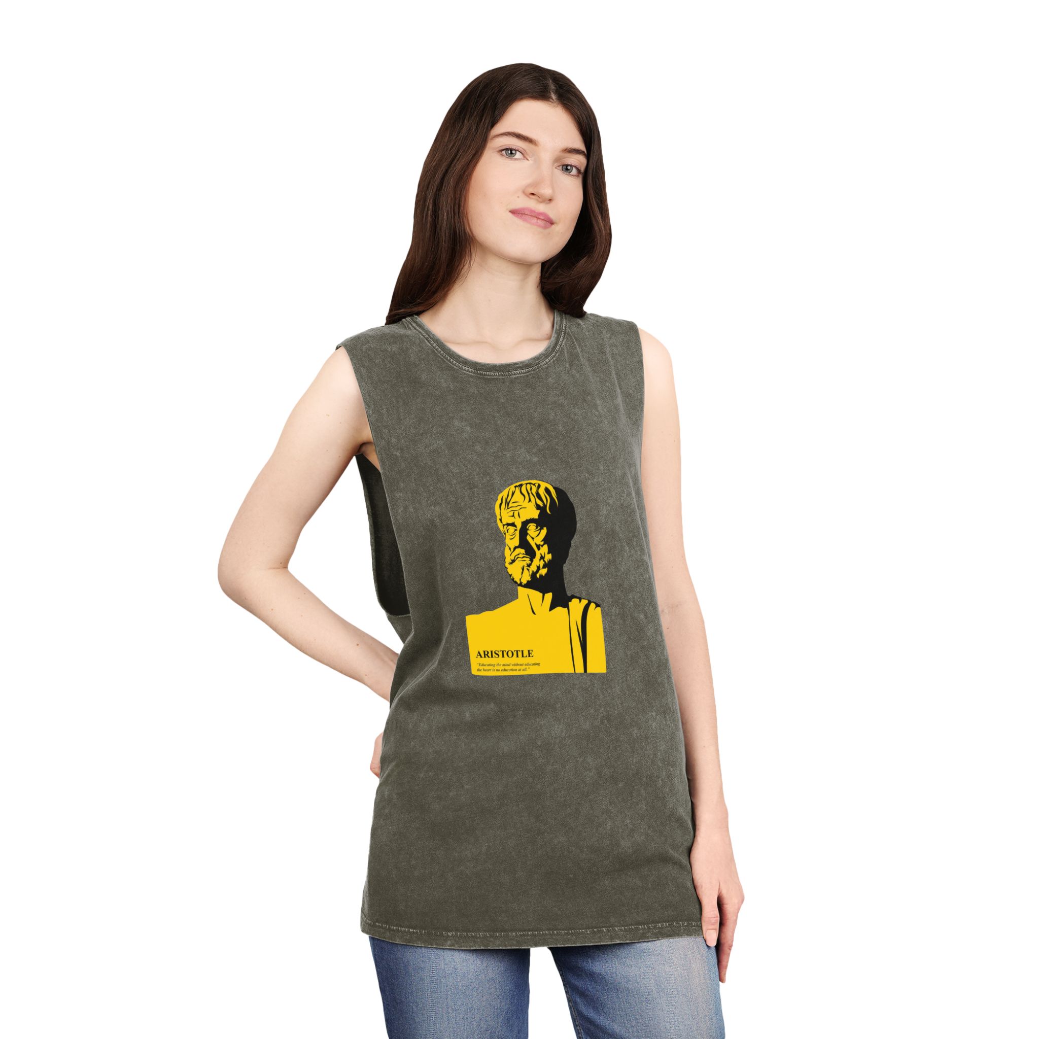 Aristotle Silhuette Flat Art Graphic Art Aristotle With Quote Unisex Stonewash Tank Top - Image 8