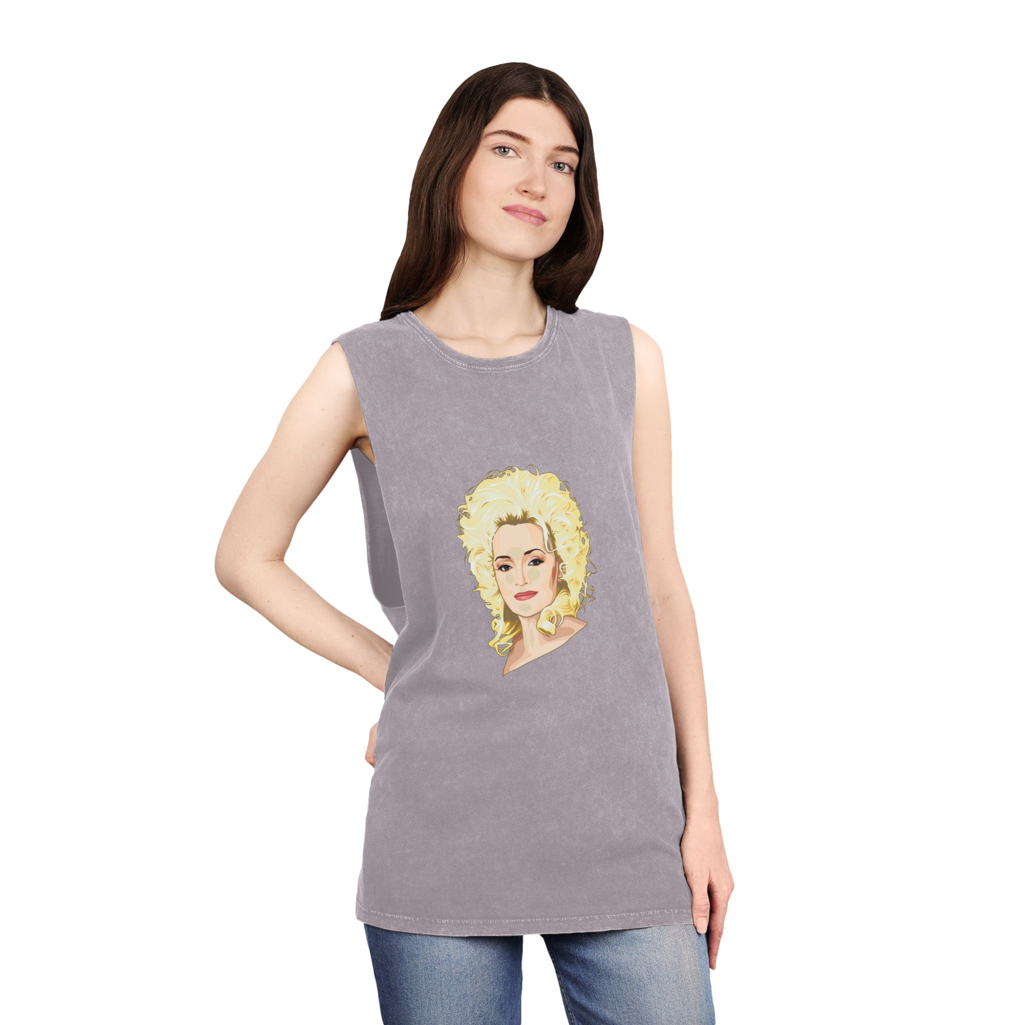 Dolly Parton Portrait Unisex Stonewash Tank Top - Image 20