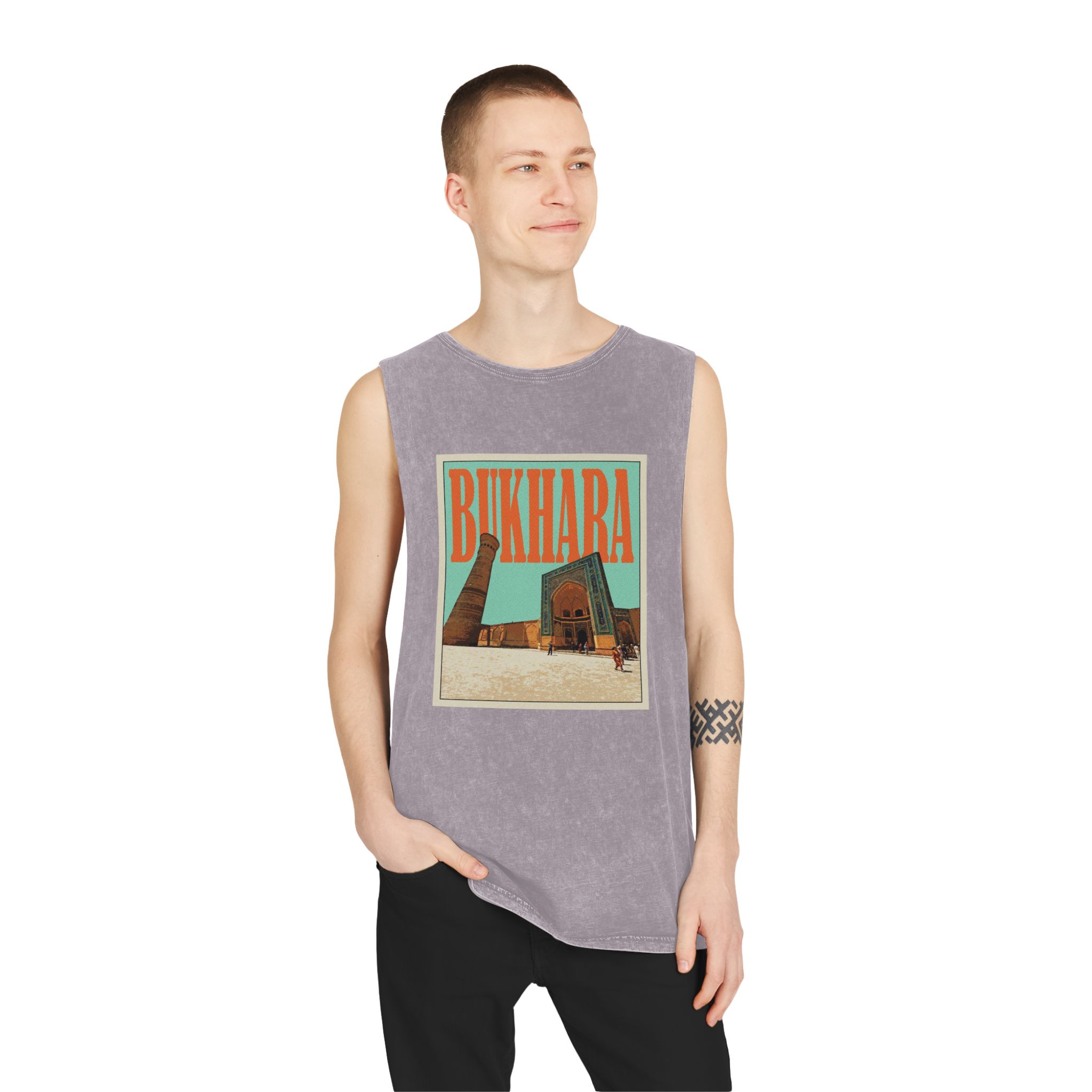 Bukhara Retro Travel Poster (1) Unisex Stonewash Tank Top - Image 19