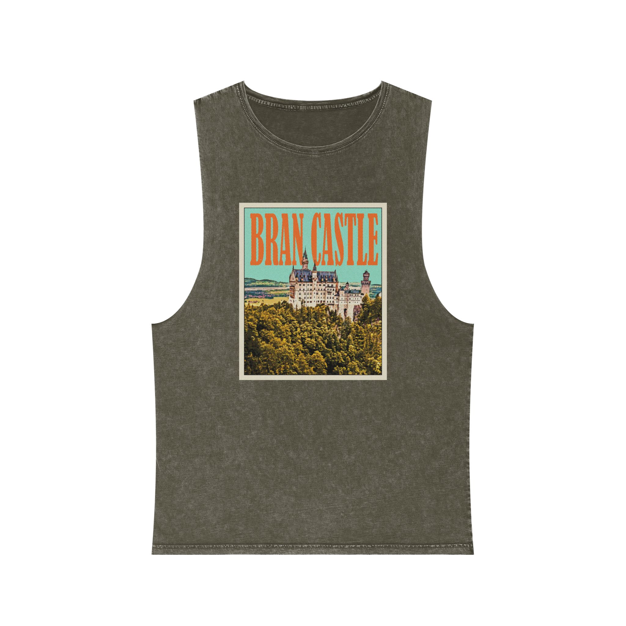 Bran Castle Retro Travel Poster Unisex Stonewash Tank Top - Image 5