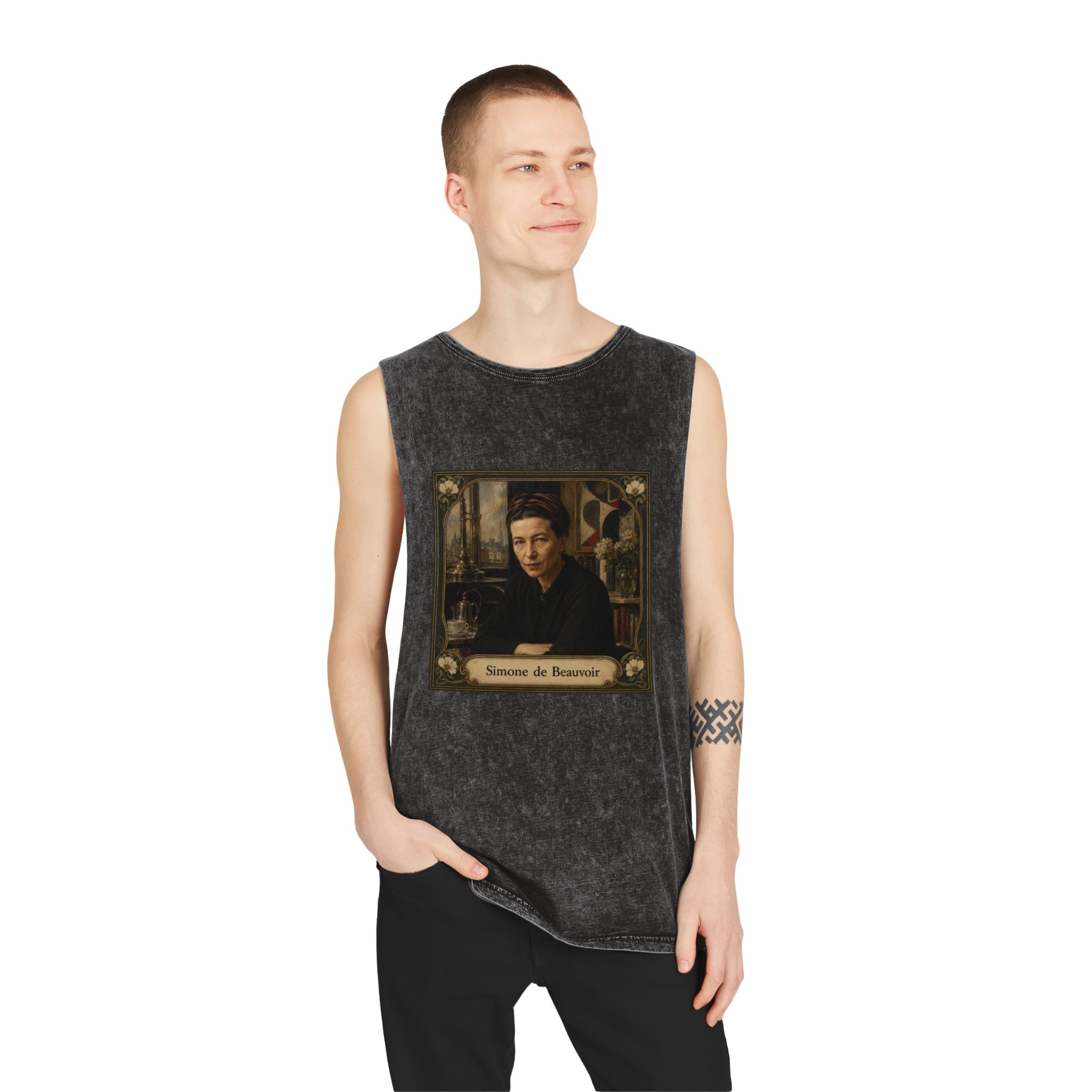 Simone de Beauvoir Unisex Stonewash Tank Top - Image 3