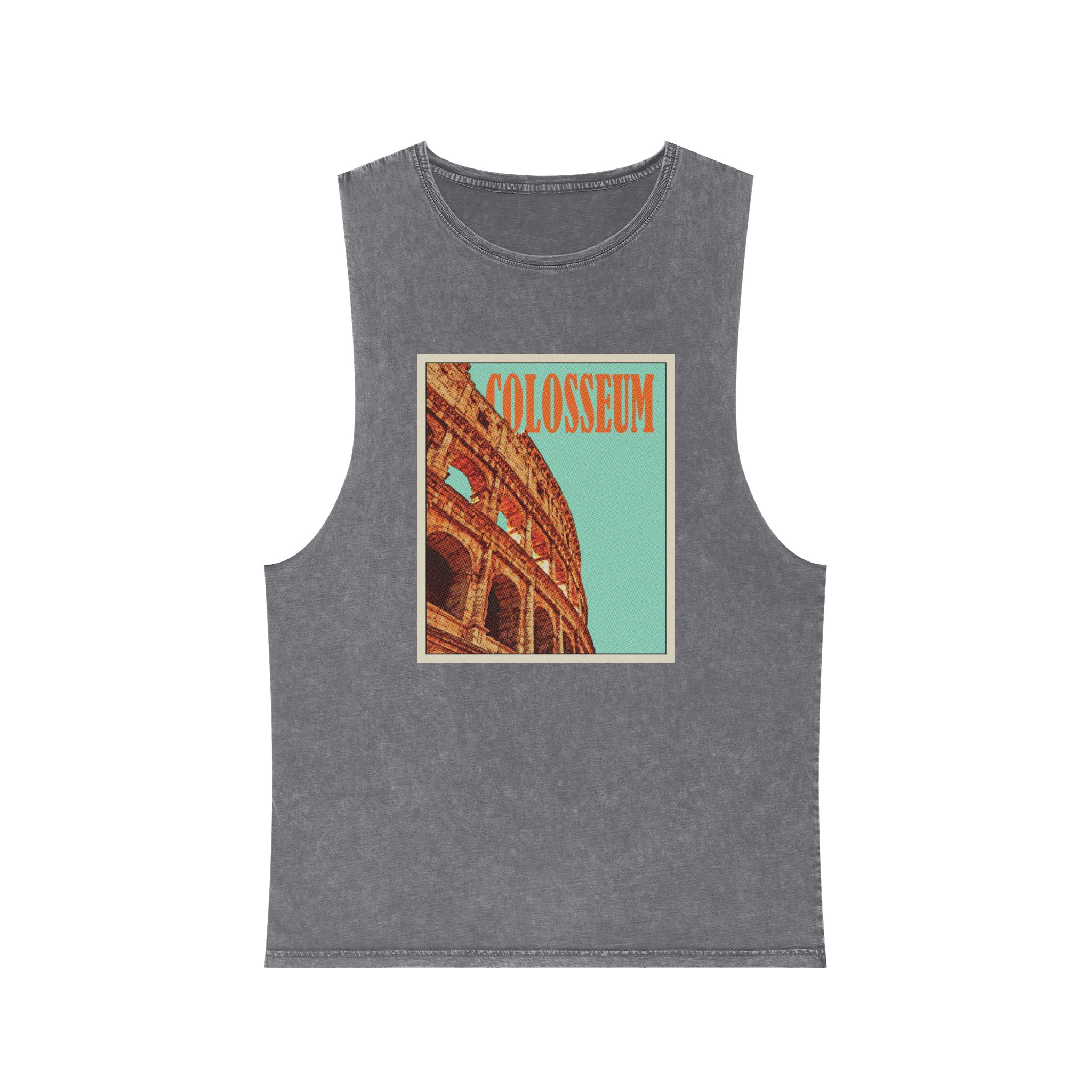 Colosseum Retro Travel Poster (2) Unisex Stonewash Tank Top - Image 9