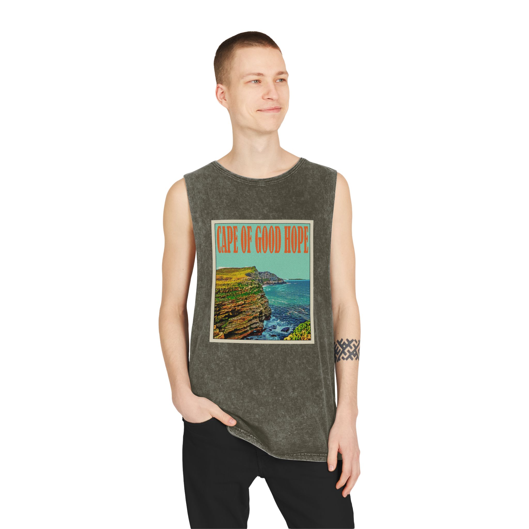 Cape Good Hope Retro Travel Poster Unisex Stonewash Tank Top - Image 7