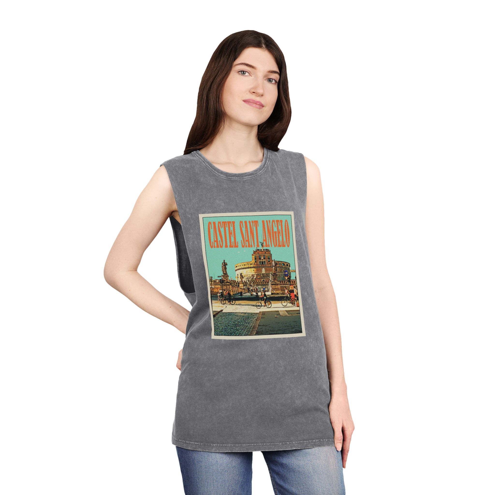 Castel Sant Angelo Retro Travel Poster Unisex Stonewash Tank Top - Image 12