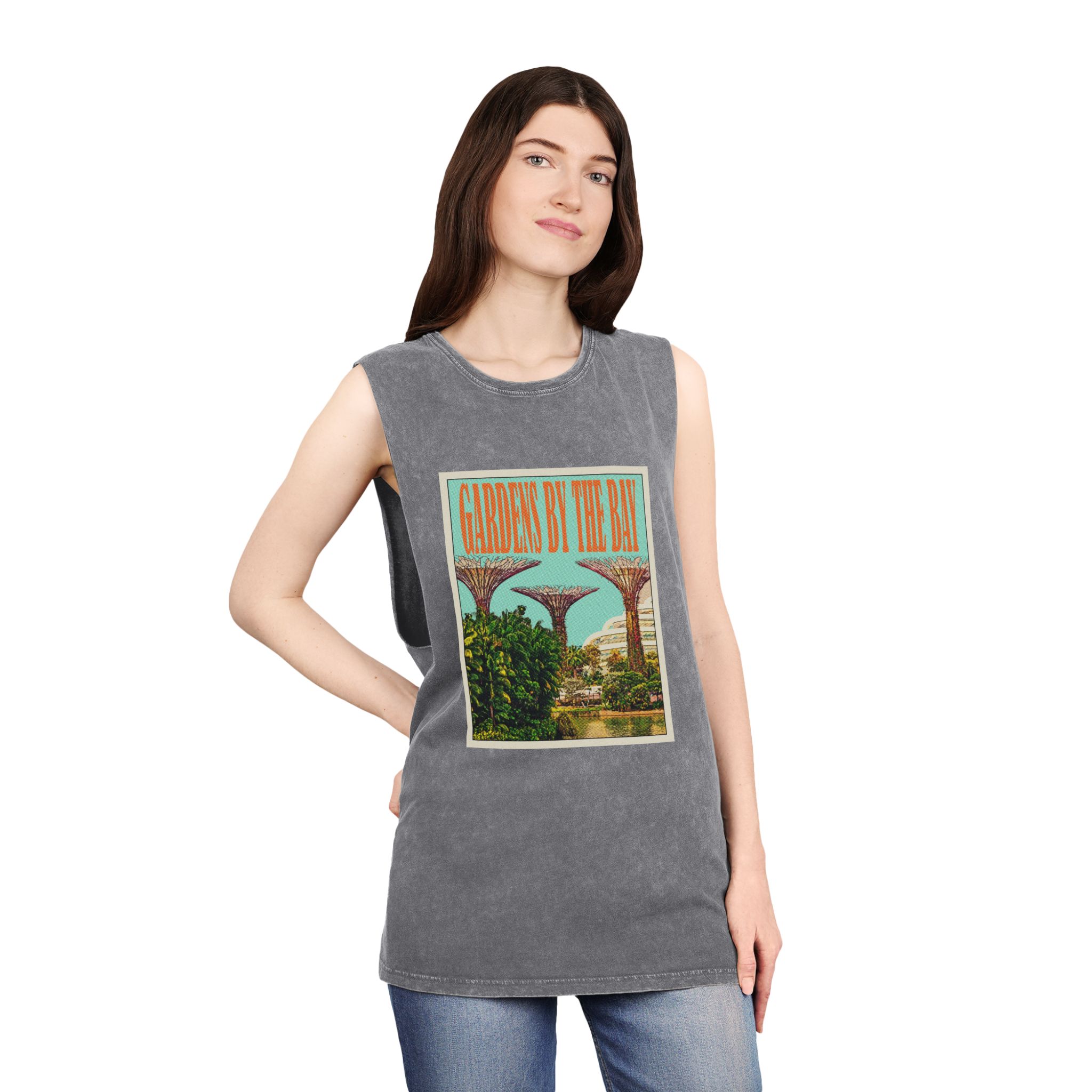 Gardens By Bay Retro Travel Poster (1) Unisex Stonewash Tank Top - Image 12