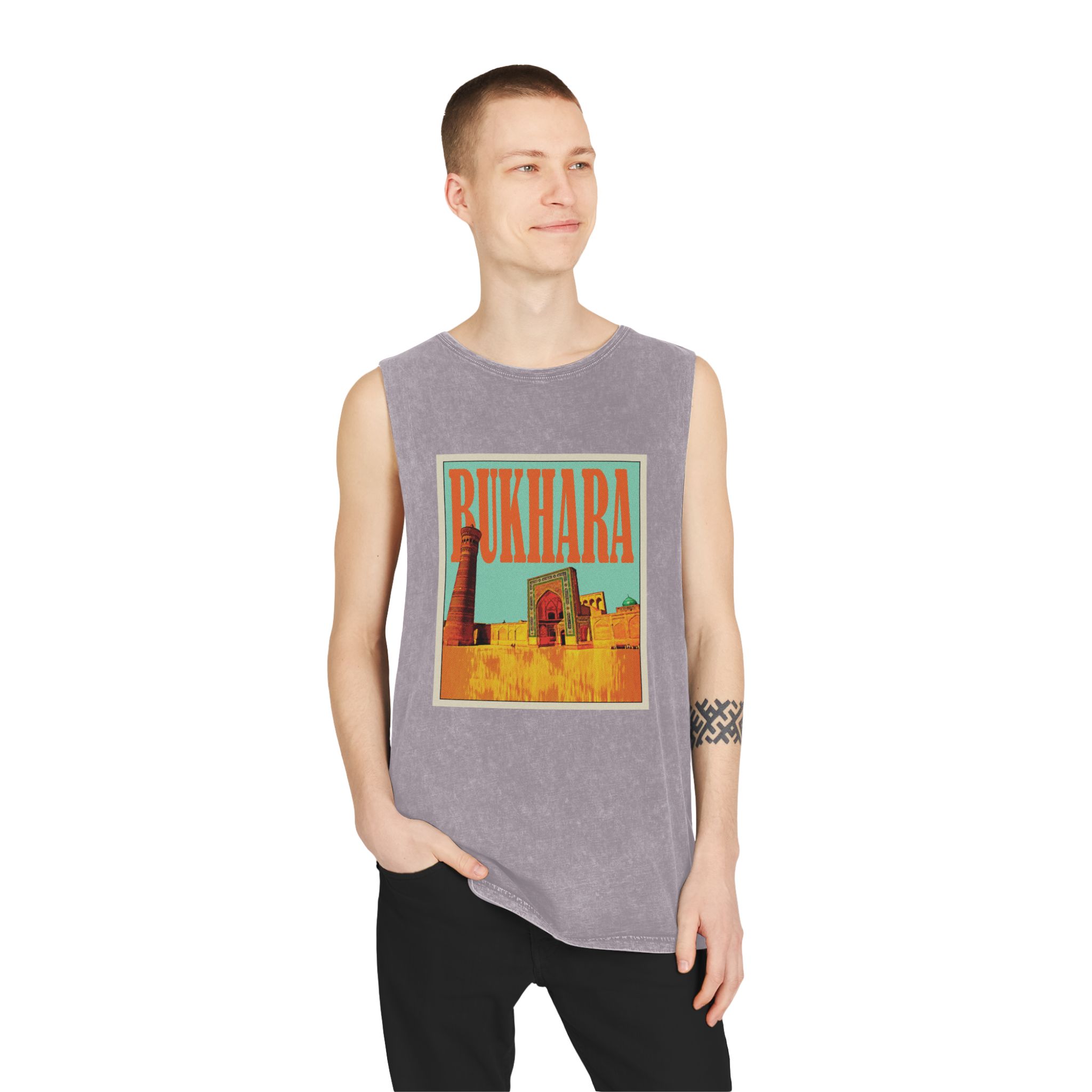 Bukhara Retro Travel Poster Unisex Stonewash Tank Top - Image 19