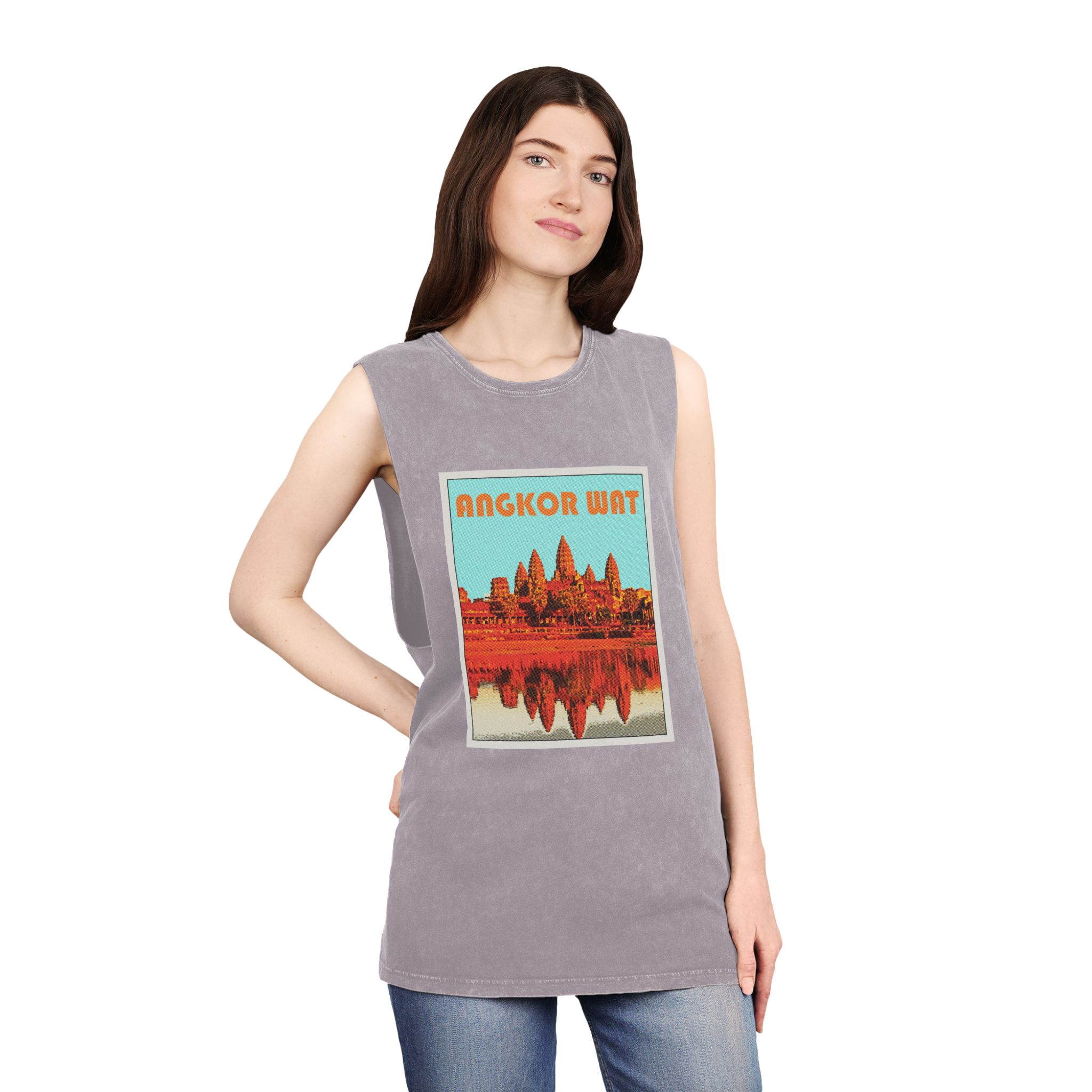 Angkor Wat Retro Travel Poster (1) Unisex Stonewash Tank Top - Image 20
