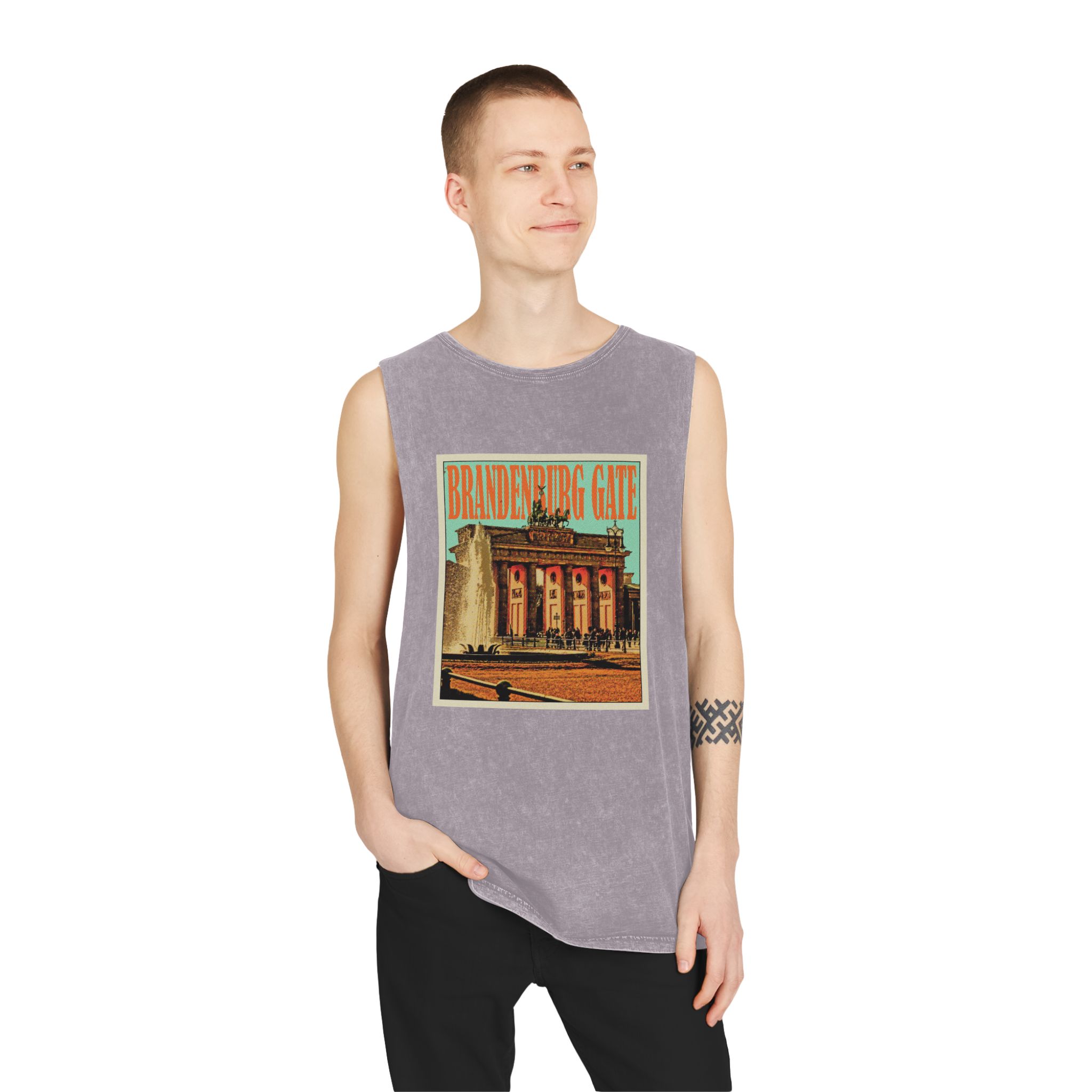 Brandenburg Gate Retro Travel Poster Unisex Stonewash Tank Top - Image 19
