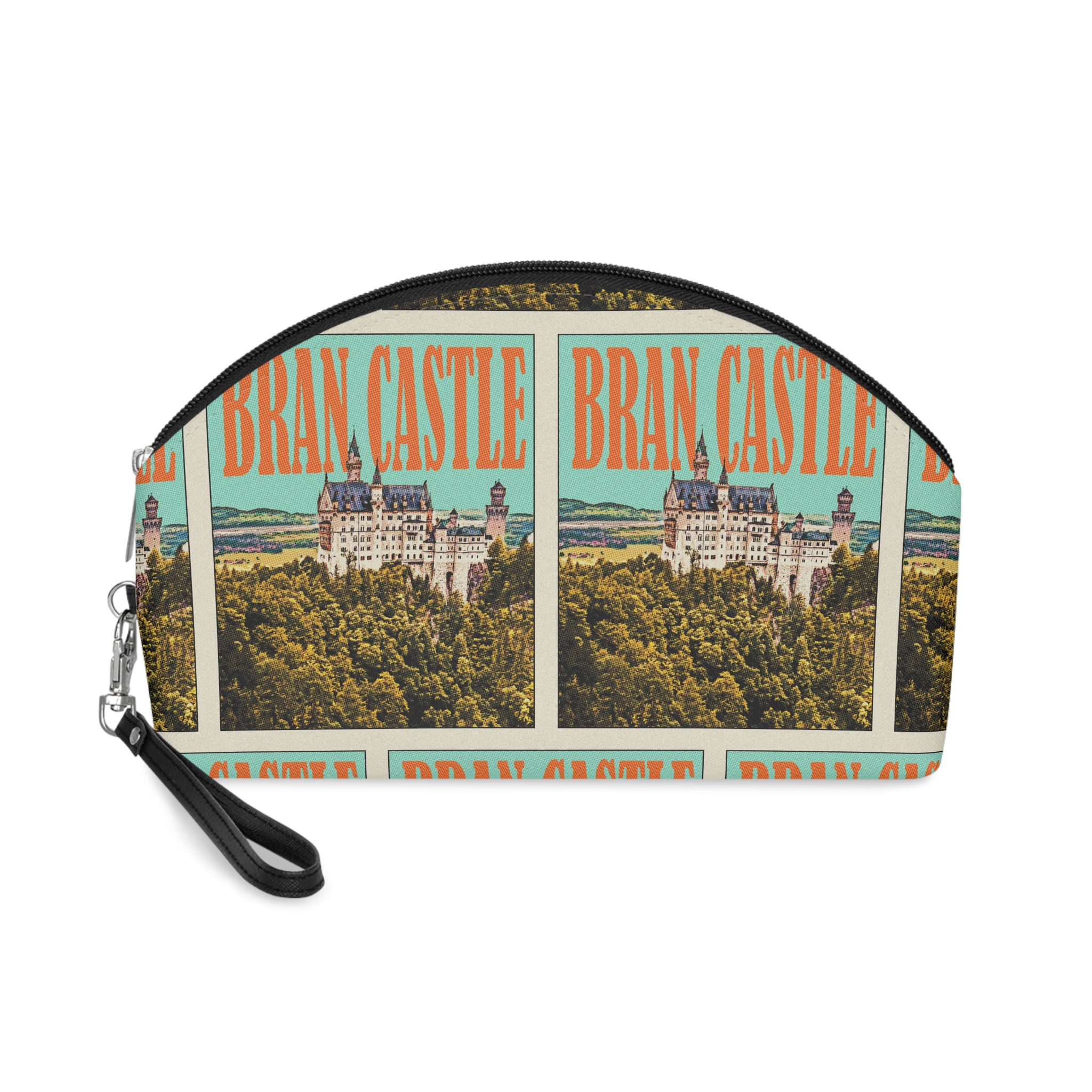 Bran Castle Retro Travel Poster Makeup Bag