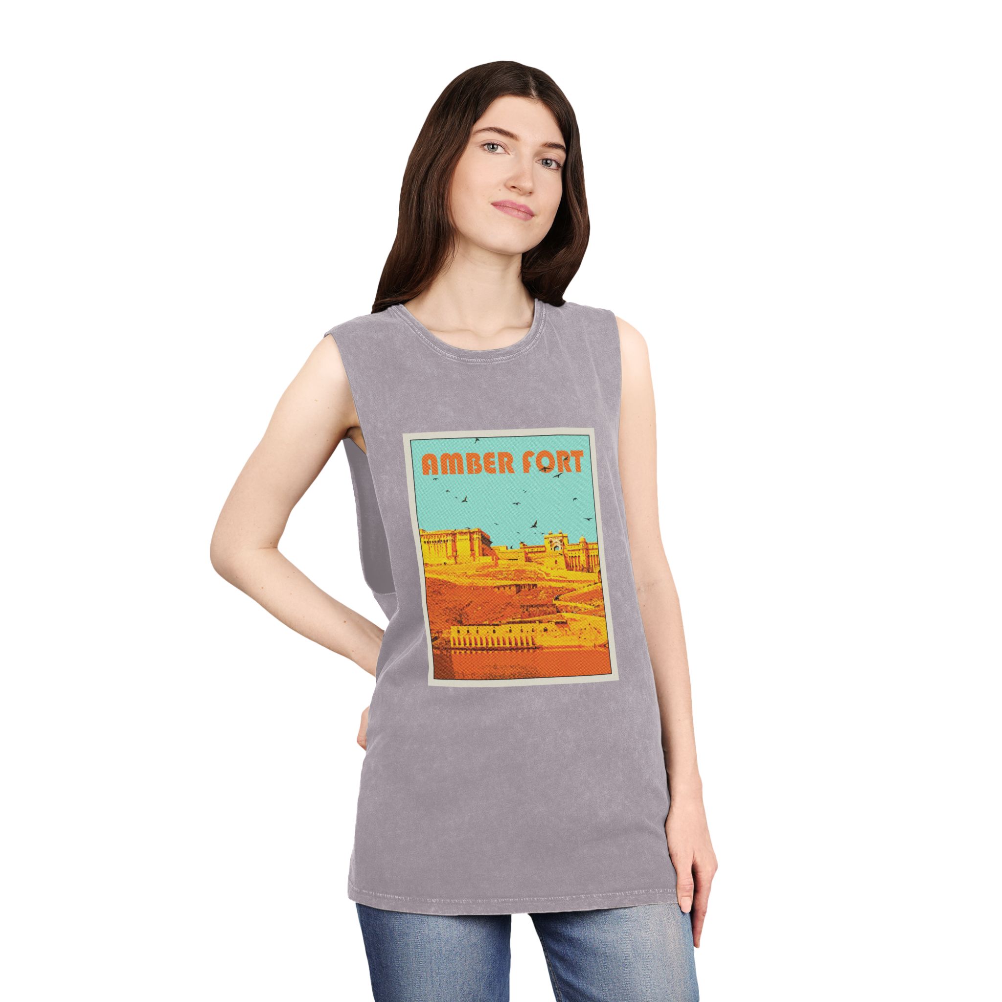 Amber Fort Retro Travel Poster Unisex Stonewash Tank Top - Image 20