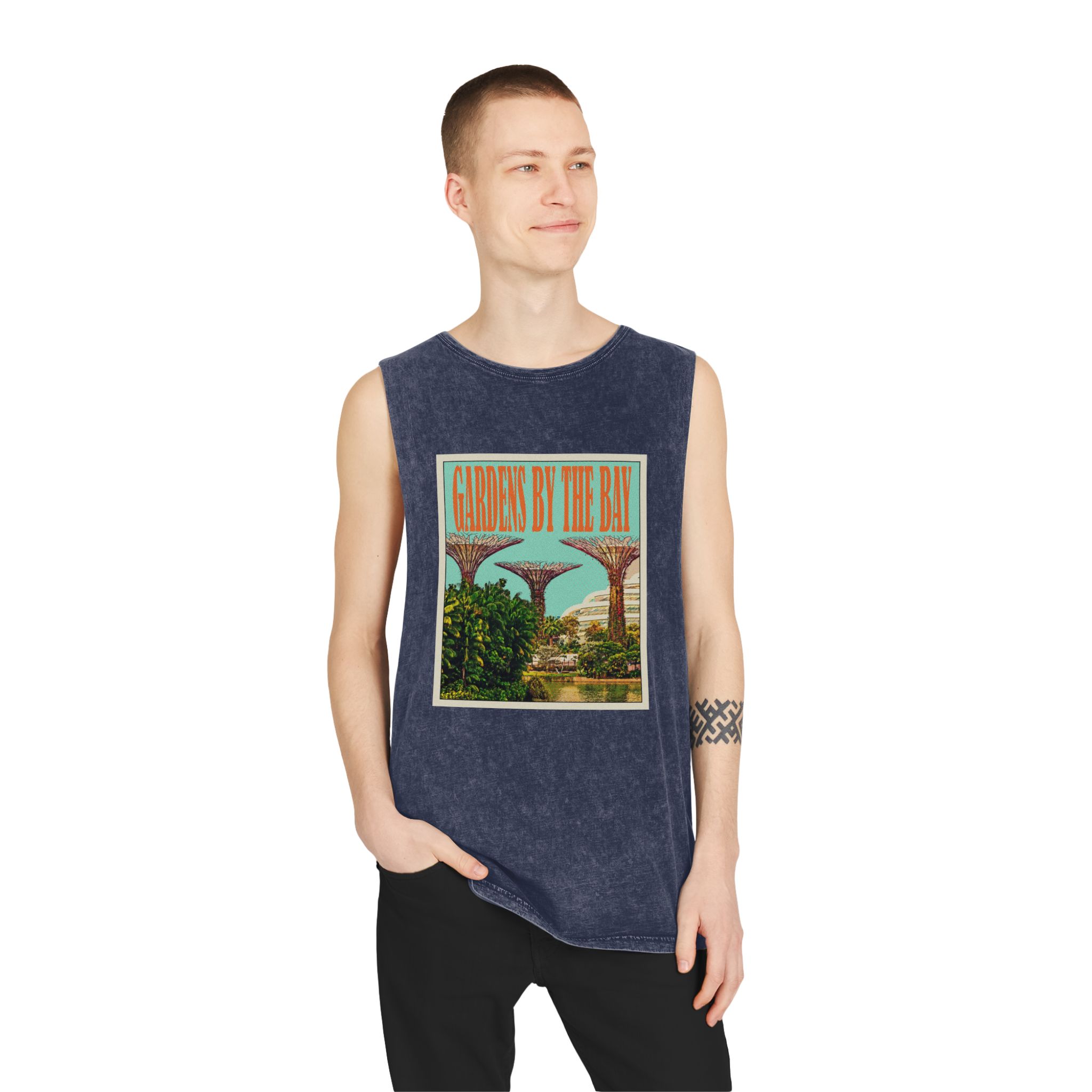 Gardens By Bay Retro Travel Poster (1) Unisex Stonewash Tank Top - Image 15