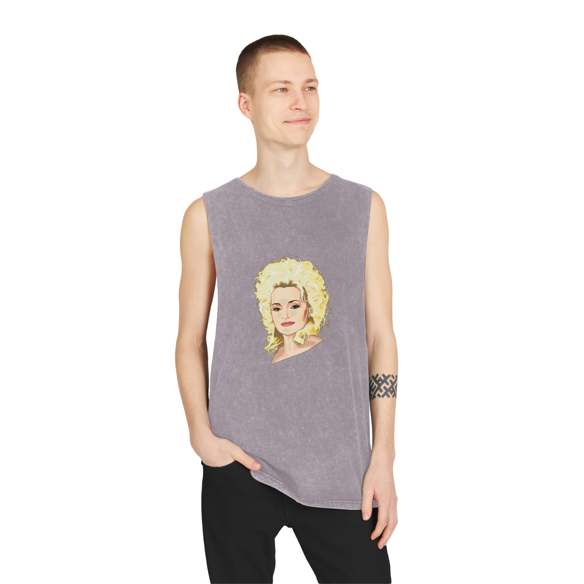 Dolly Parton Portrait Unisex Stonewash Tank Top - Image 19